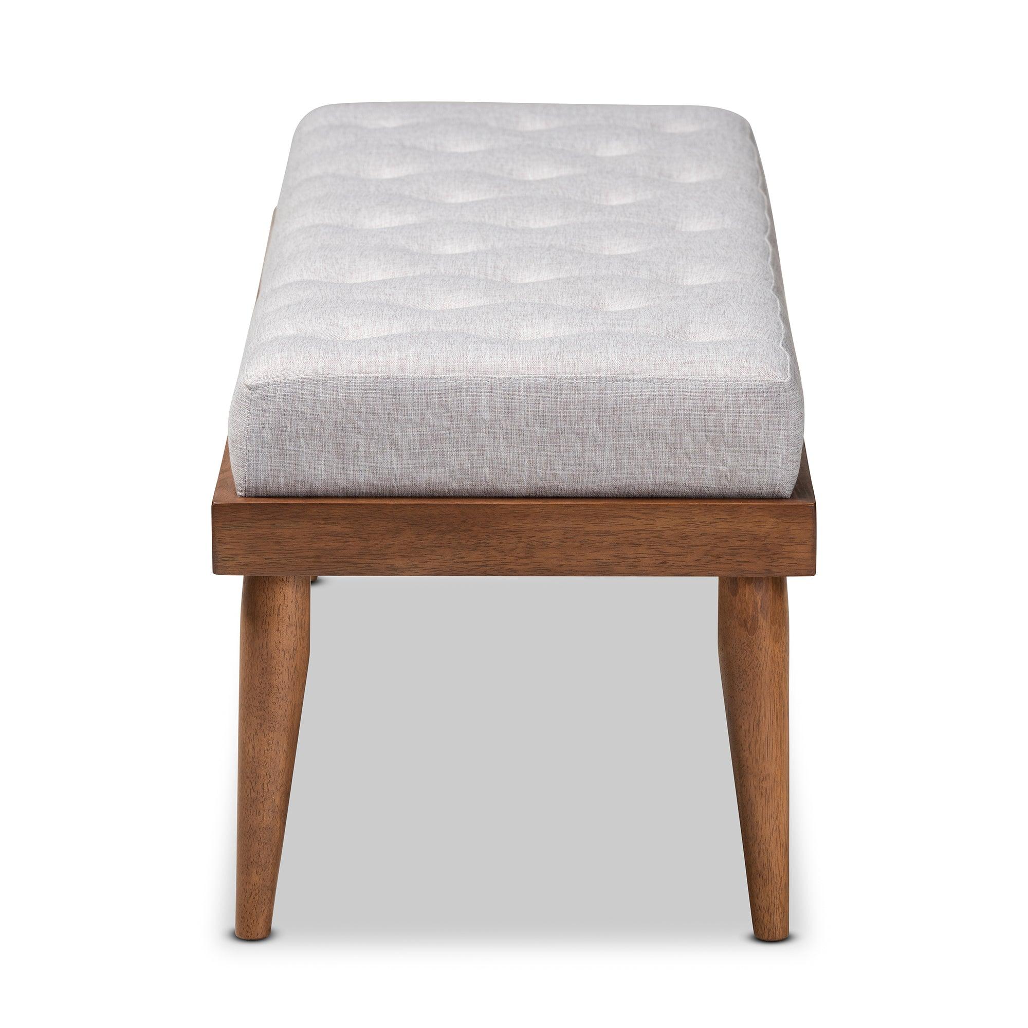 Linus Mid-Century Modern ish Fabric Upholstered and Button Tufted Wood Bench