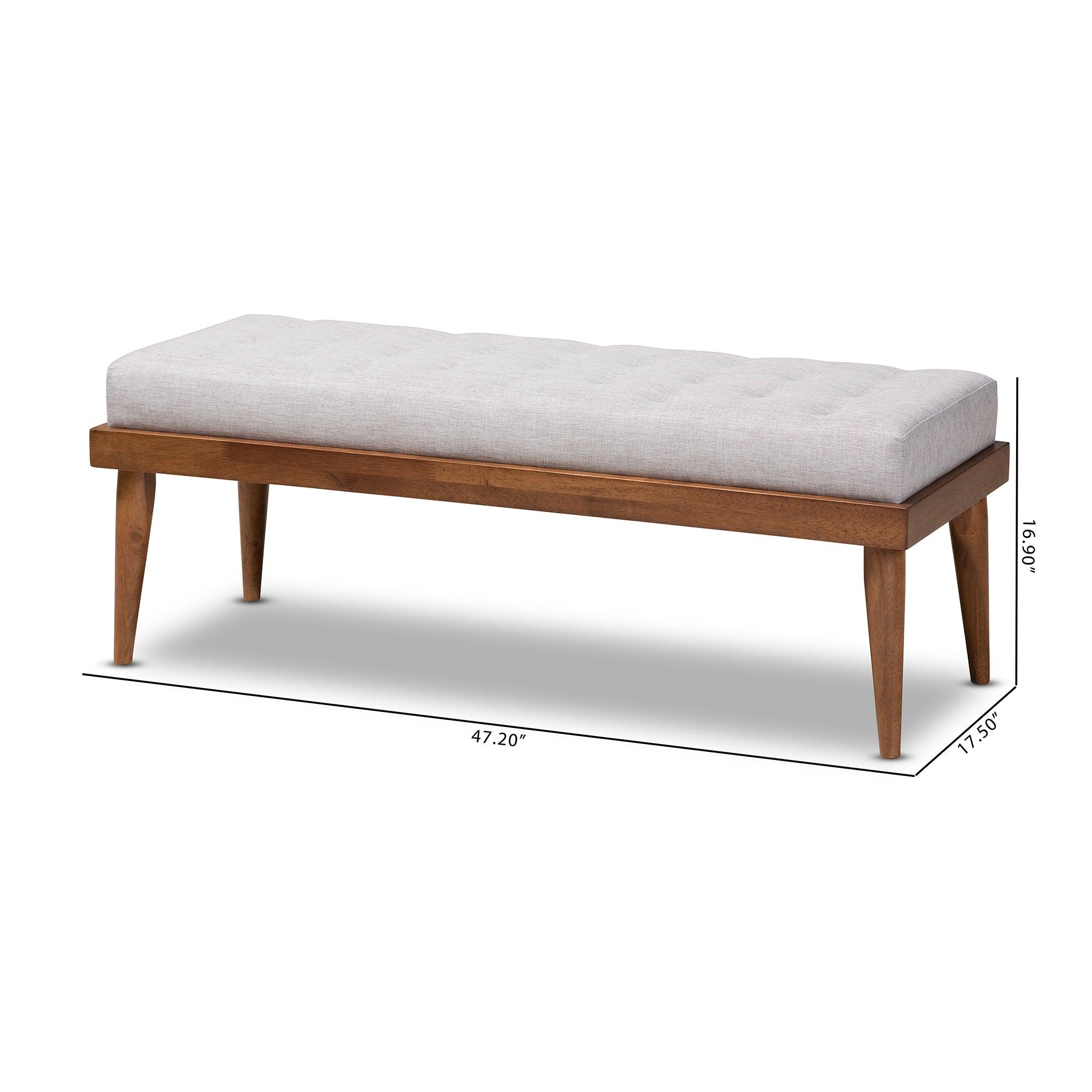 Linus Mid-Century Modern ish Fabric Upholstered and Button Tufted Wood Bench