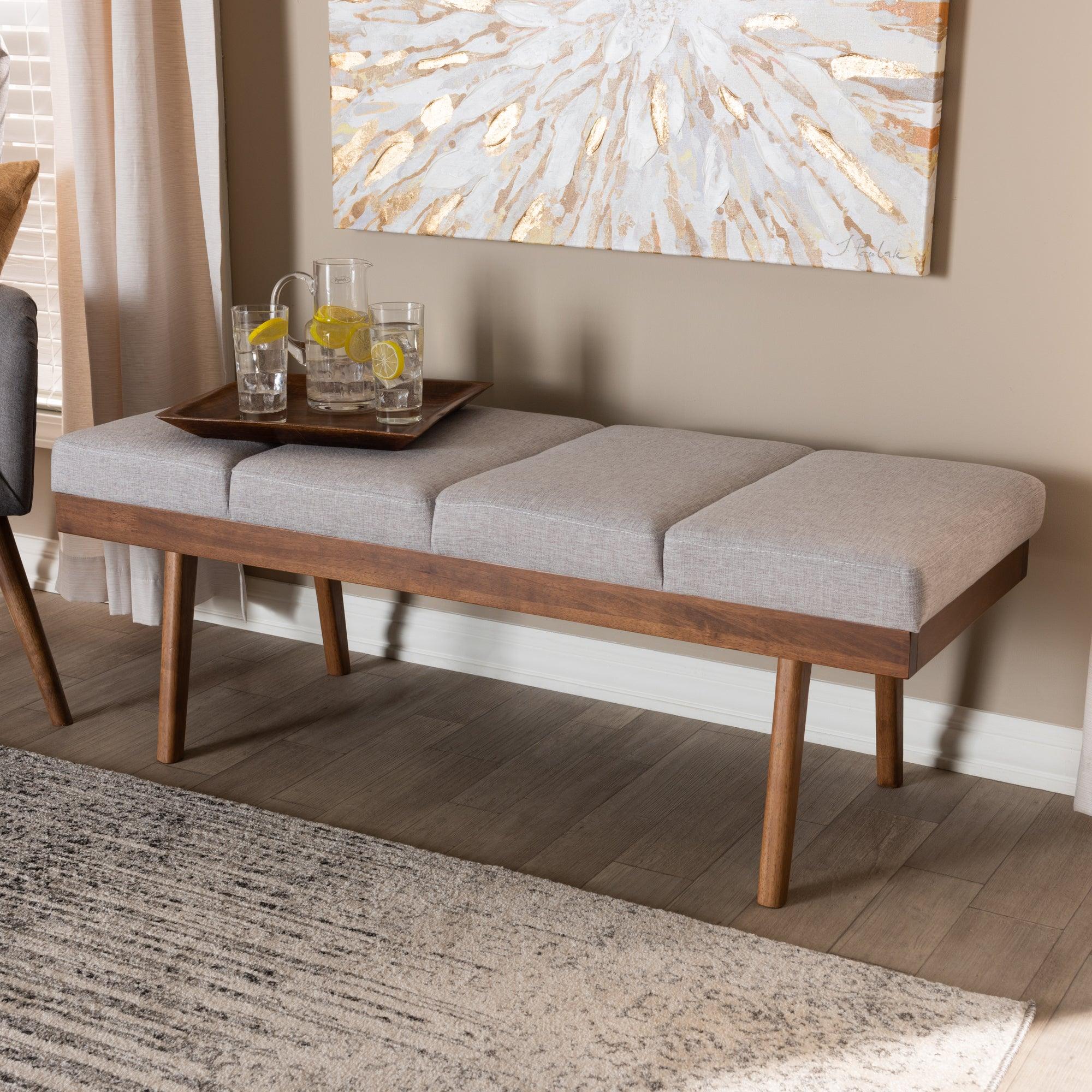 Larisa Mid-Century Modern ish Fabric Upholstered Wood Bench