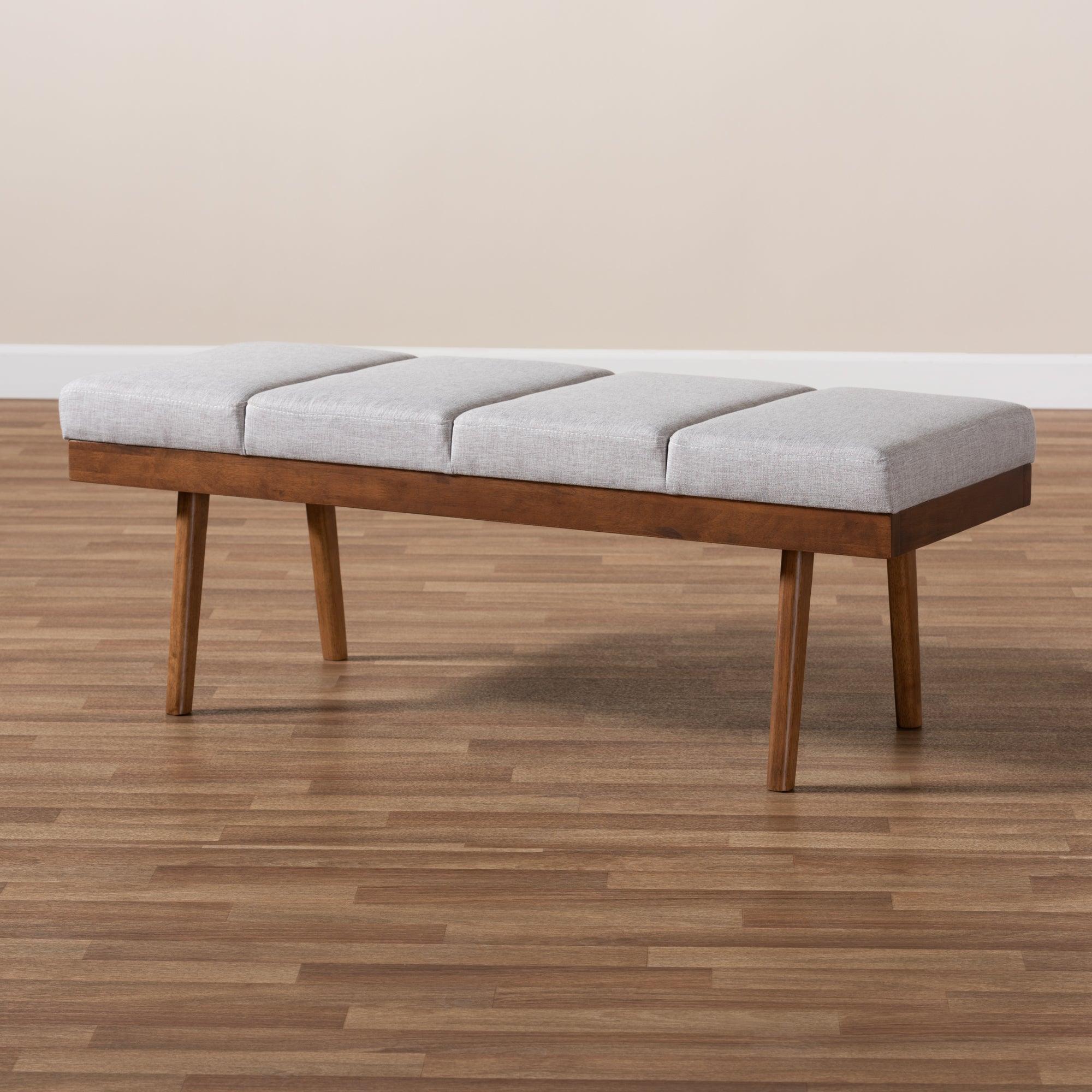 Larisa Mid-Century Modern ish Fabric Upholstered Wood Bench