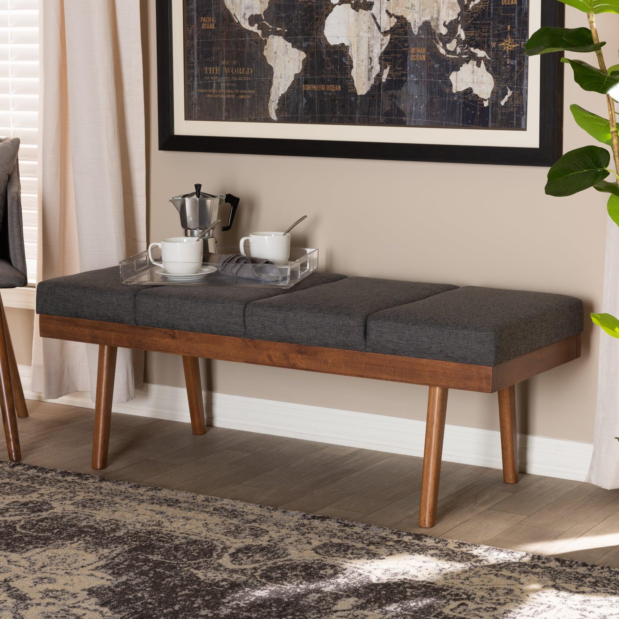 Larisa Mid-Century Modern Fabric Upholstered Wood Bench