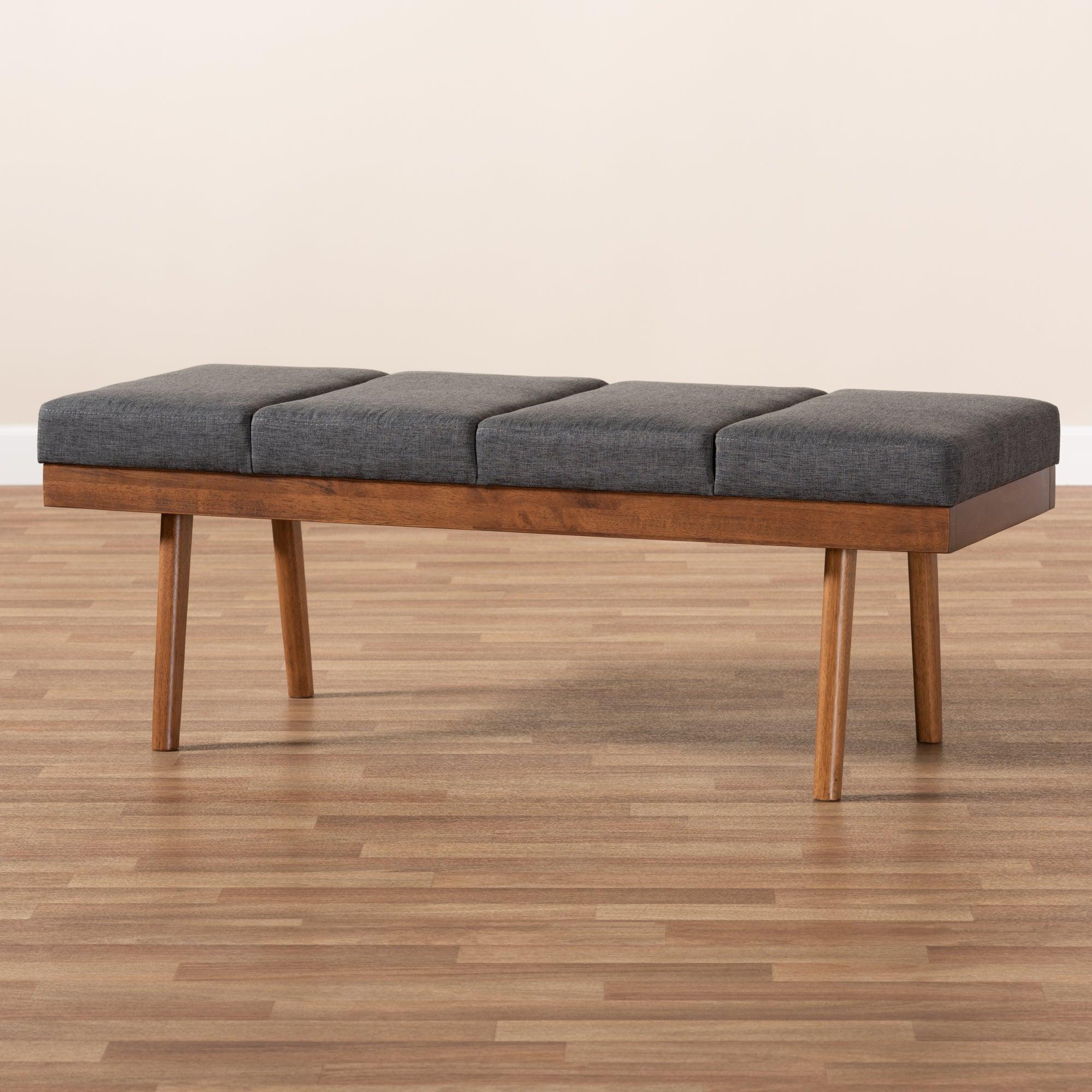 Larisa Mid-Century Modern Fabric Upholstered Wood Bench