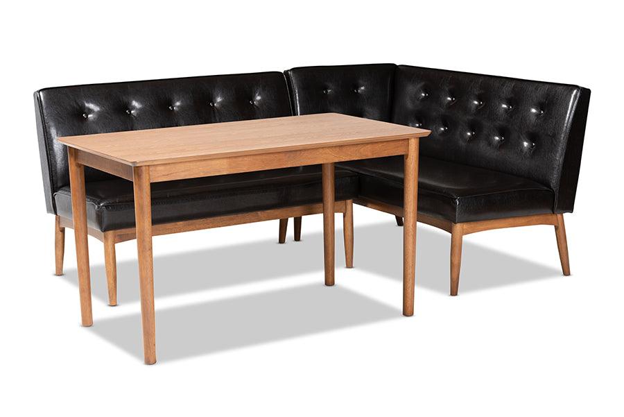 Arvid Mid-Century Modern Faux Leather Upholstered 3-Piece Wood Dining Nook Set