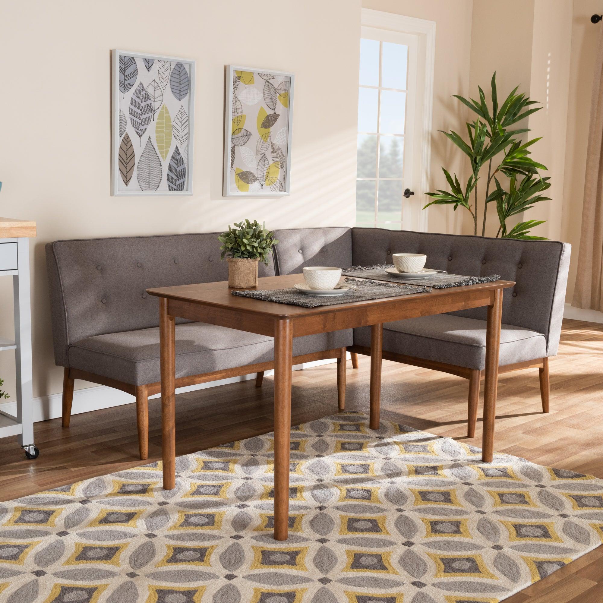 Arvid Mid-Century Modern Fabric Upholstered 3-Piece Wood Dining Nook Set