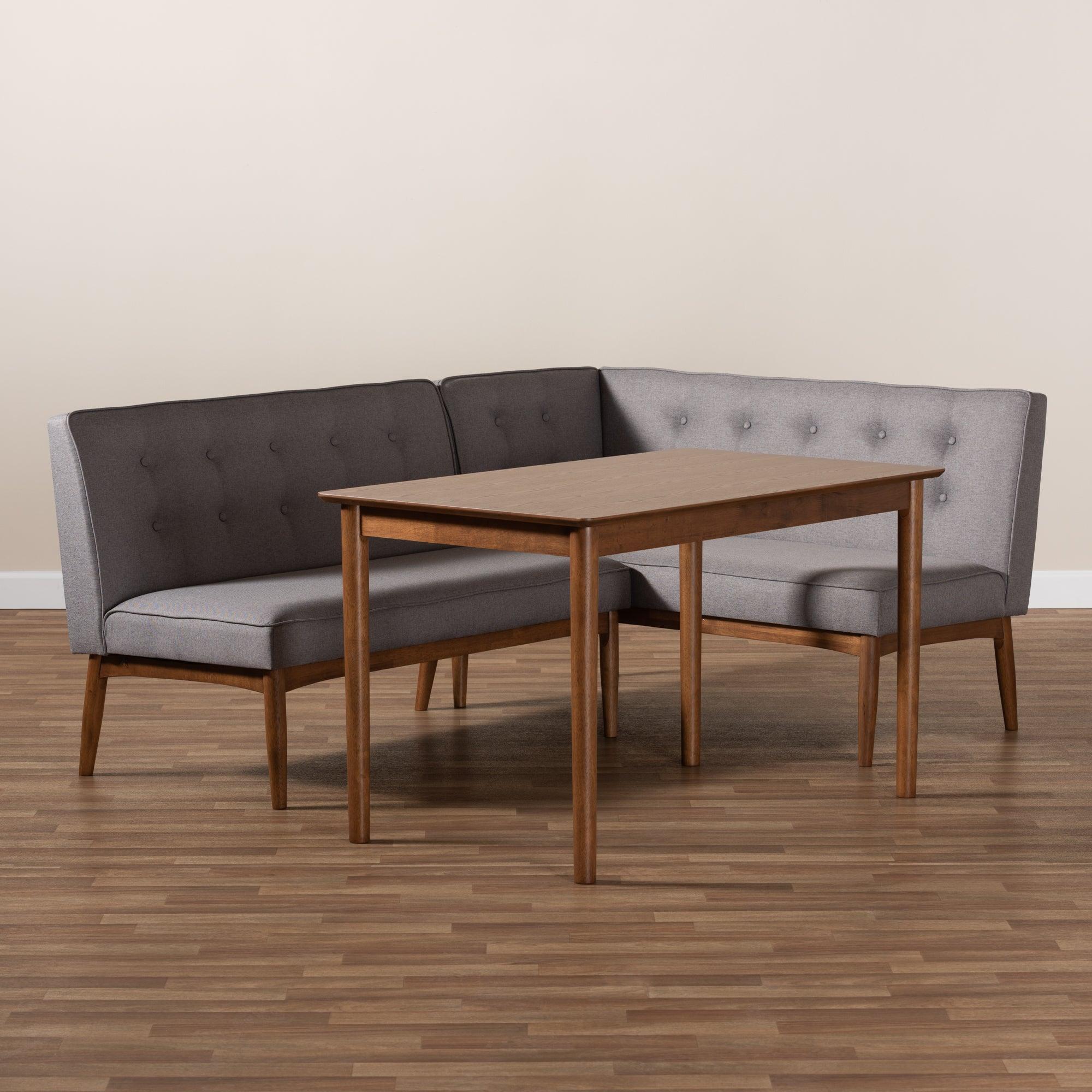 Arvid Mid-Century Modern Fabric Upholstered 3-Piece Wood Dining Nook Set