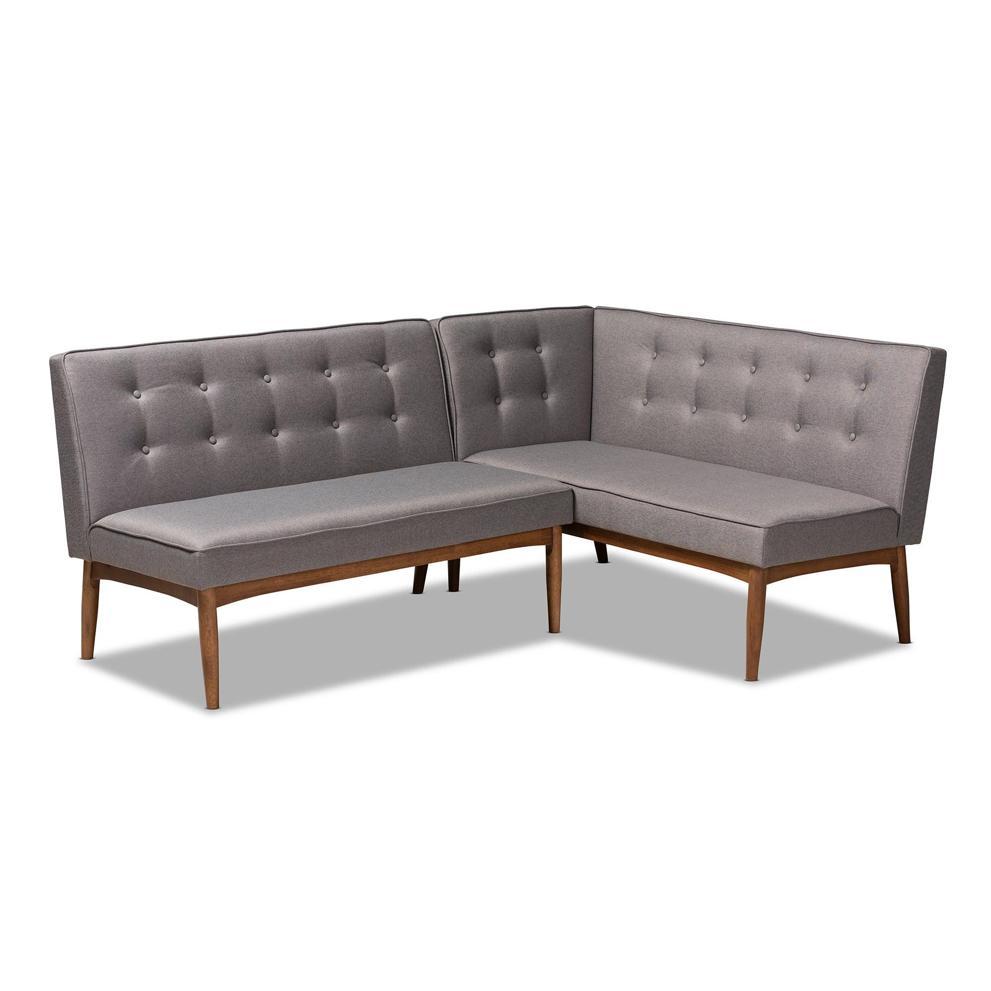 Arvid Mid-Century Modern Fabric Upholstered 2-Piece Wood Dining Nook Banquette Set