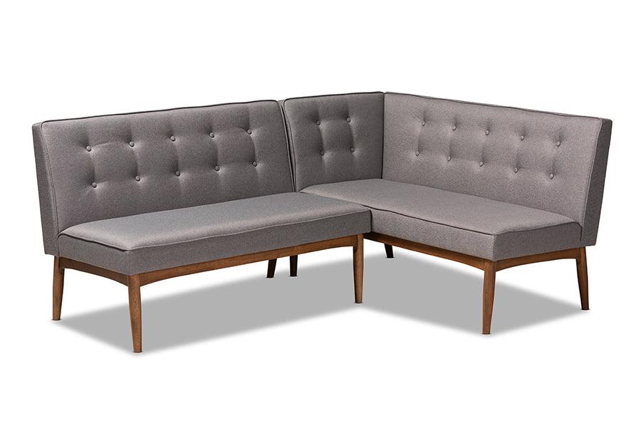 Arvid Mid-Century Modern Fabric Upholstered 2-Piece Wood Dining Nook Banquette Set