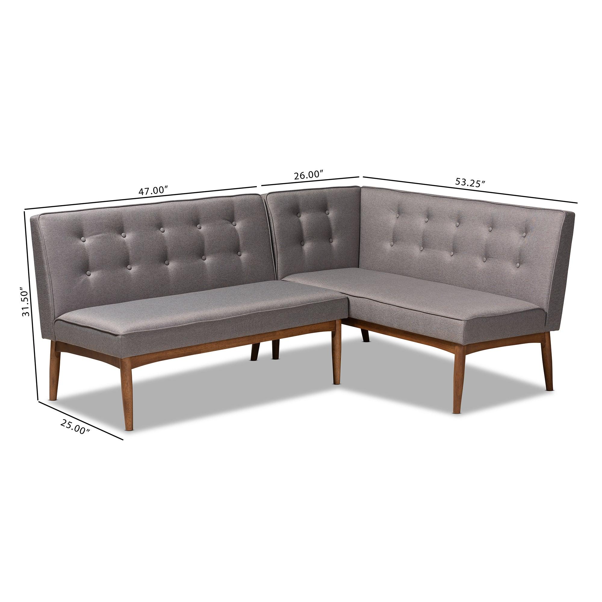 Arvid Mid-Century Modern Fabric Upholstered 2-Piece Wood Dining Nook Banquette Set