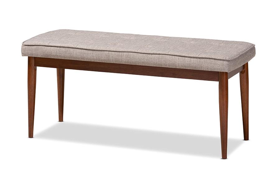 Itami Mid-Century Modern Light Fabric Upholstered Medium Finished Wood Dining Bench