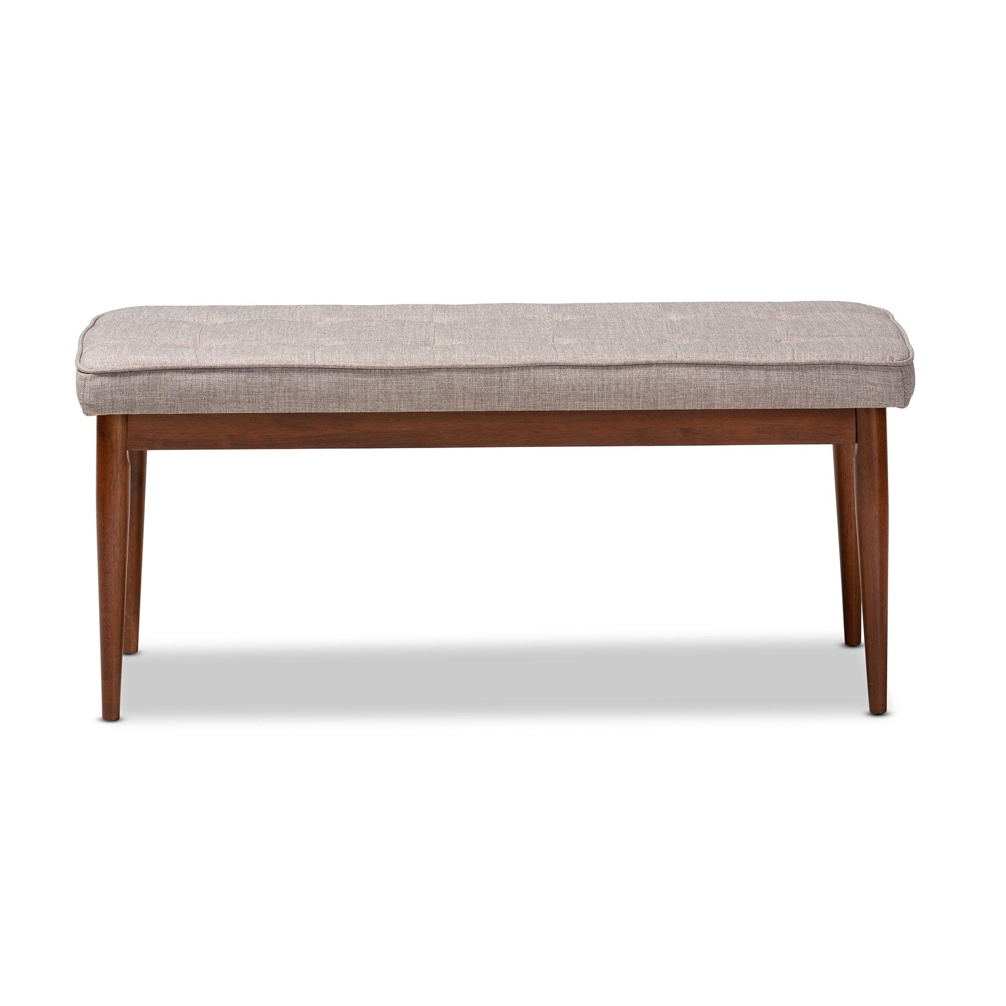 Itami Mid-Century Modern Light Fabric Upholstered Medium Finished Wood Dining Bench