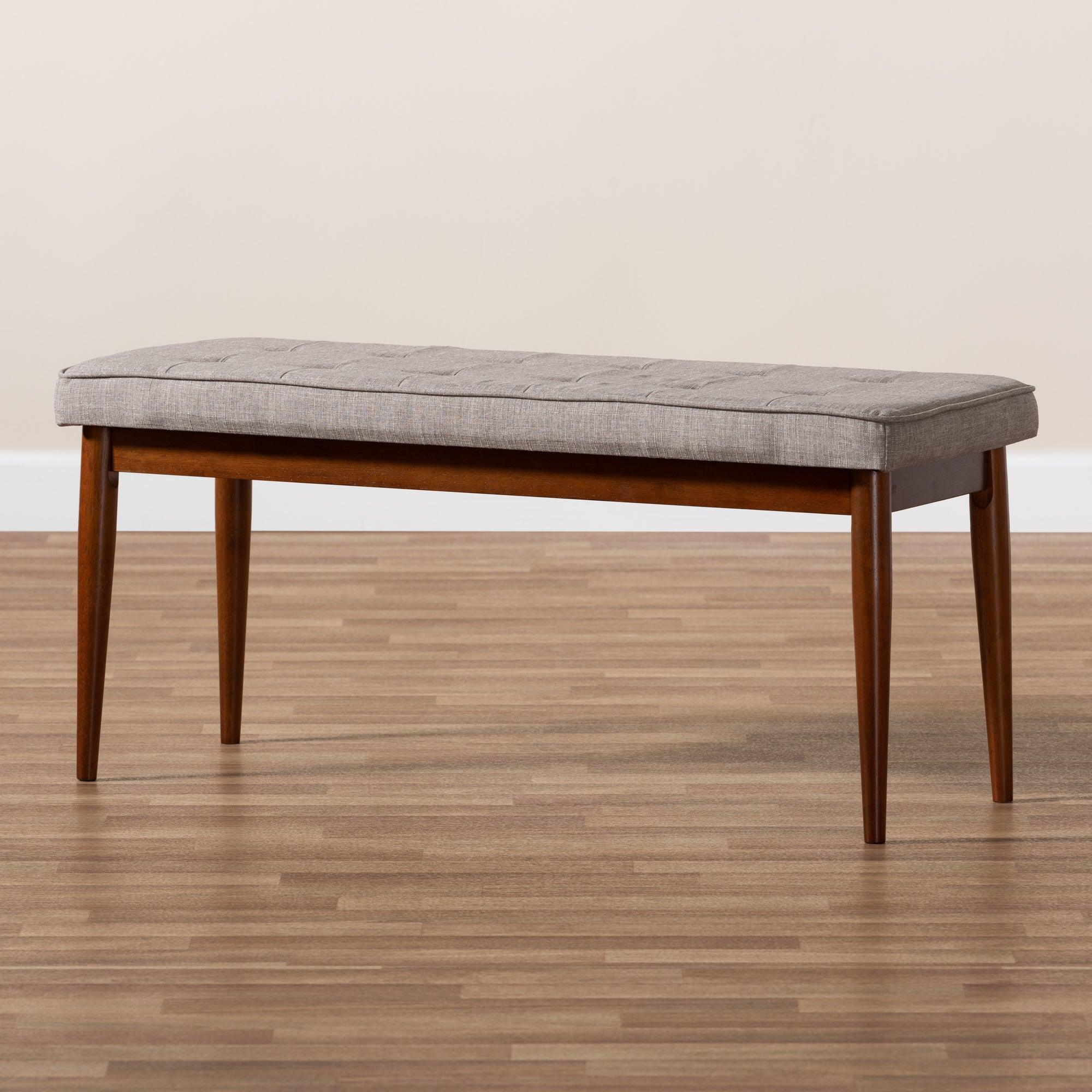 Itami Mid-Century Modern Light Fabric Upholstered Medium Finished Wood Dining Bench