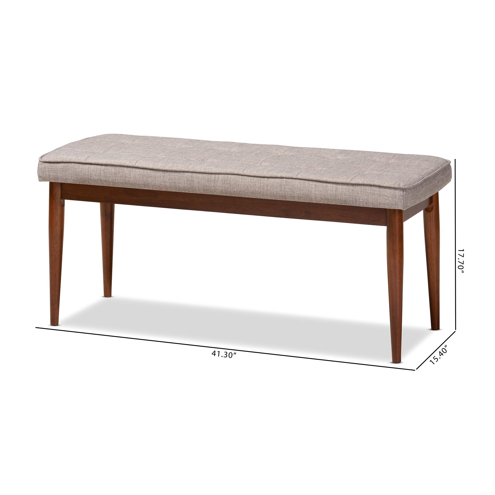 Itami Mid-Century Modern Light Fabric Upholstered Medium Finished Wood Dining Bench