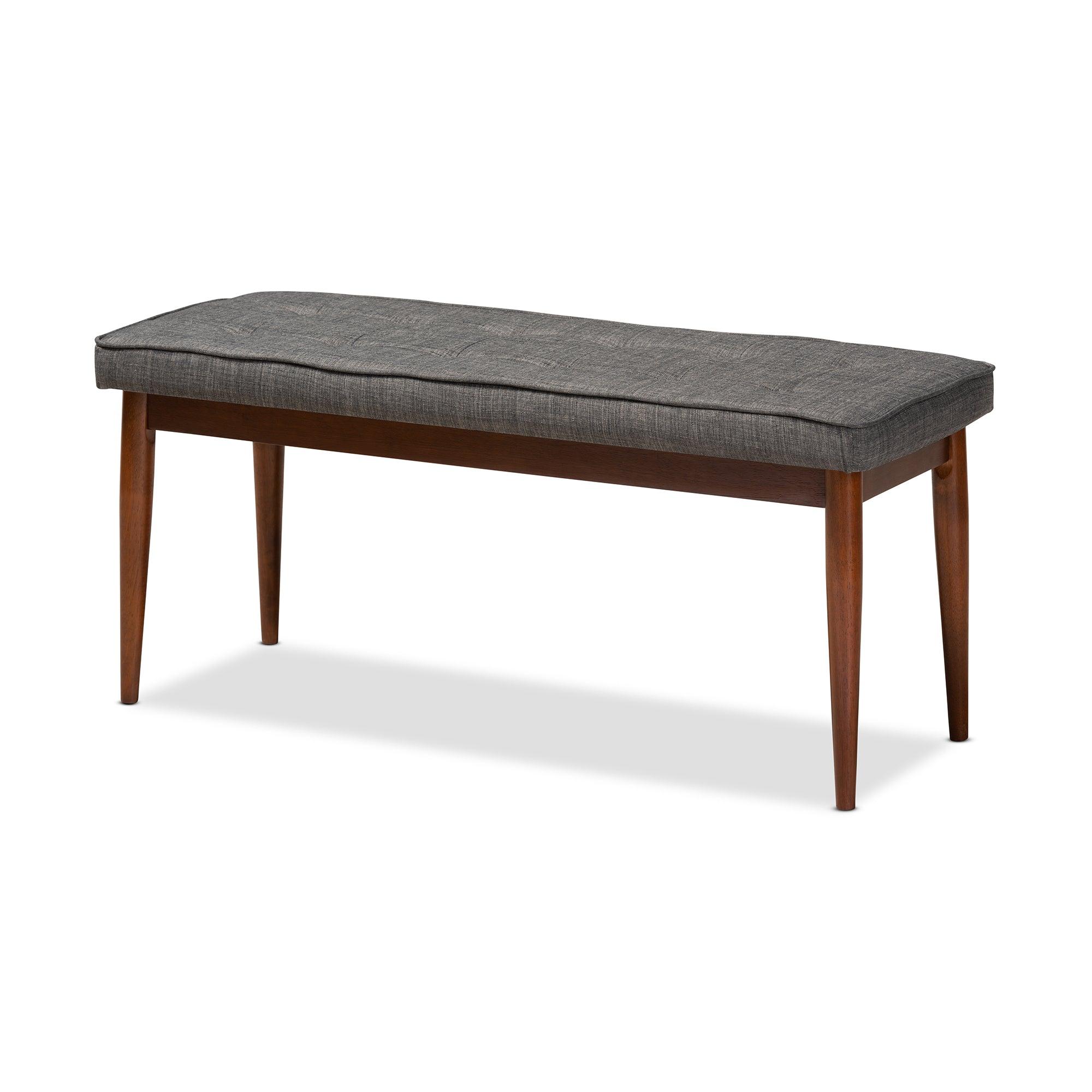 Itami Mid-Century Modern Dark Fabric Upholstered Medium Finished Wood Dining Bench