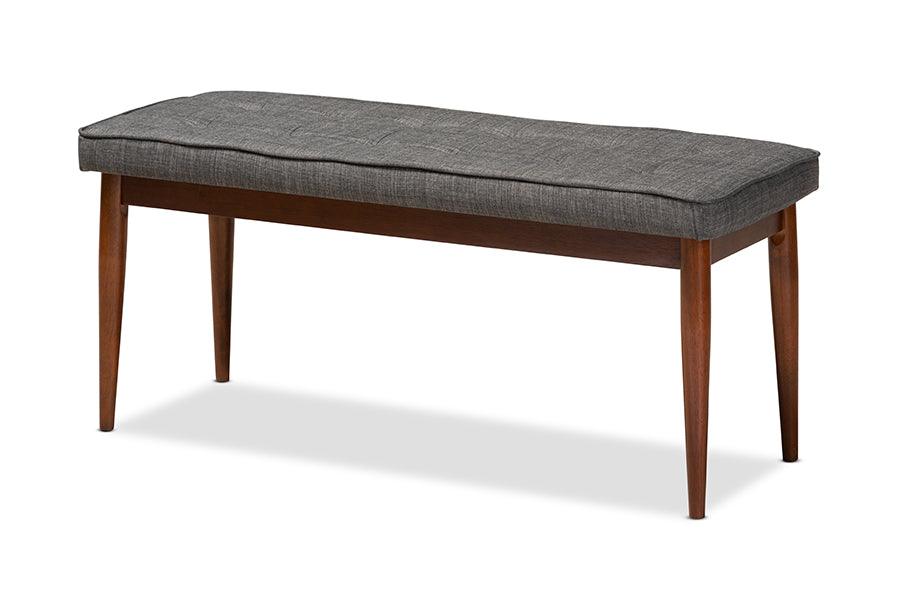 Itami Mid-Century Modern Dark Fabric Upholstered Medium Finished Wood Dining Bench