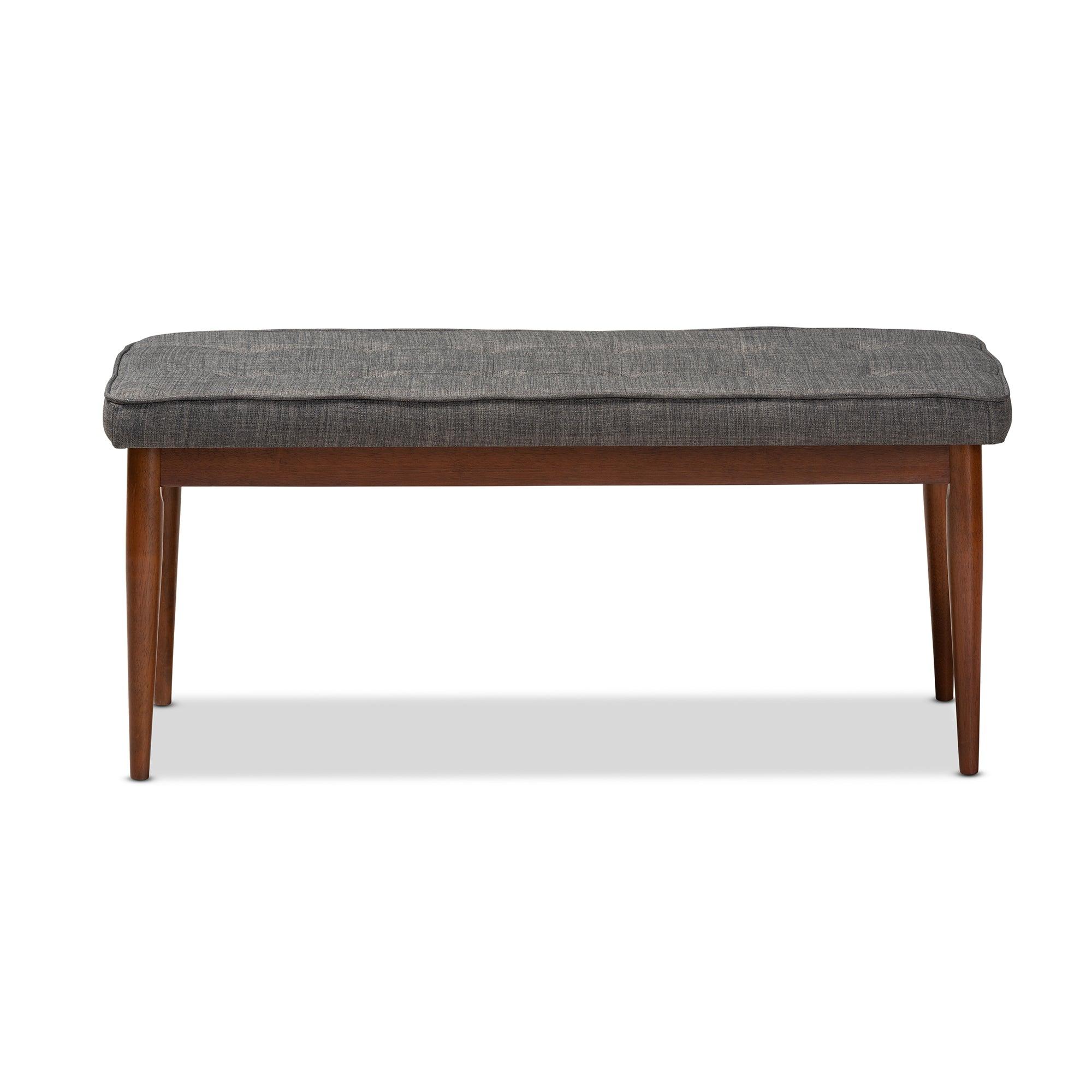 Itami Mid-Century Modern Dark Fabric Upholstered Medium Finished Wood Dining Bench