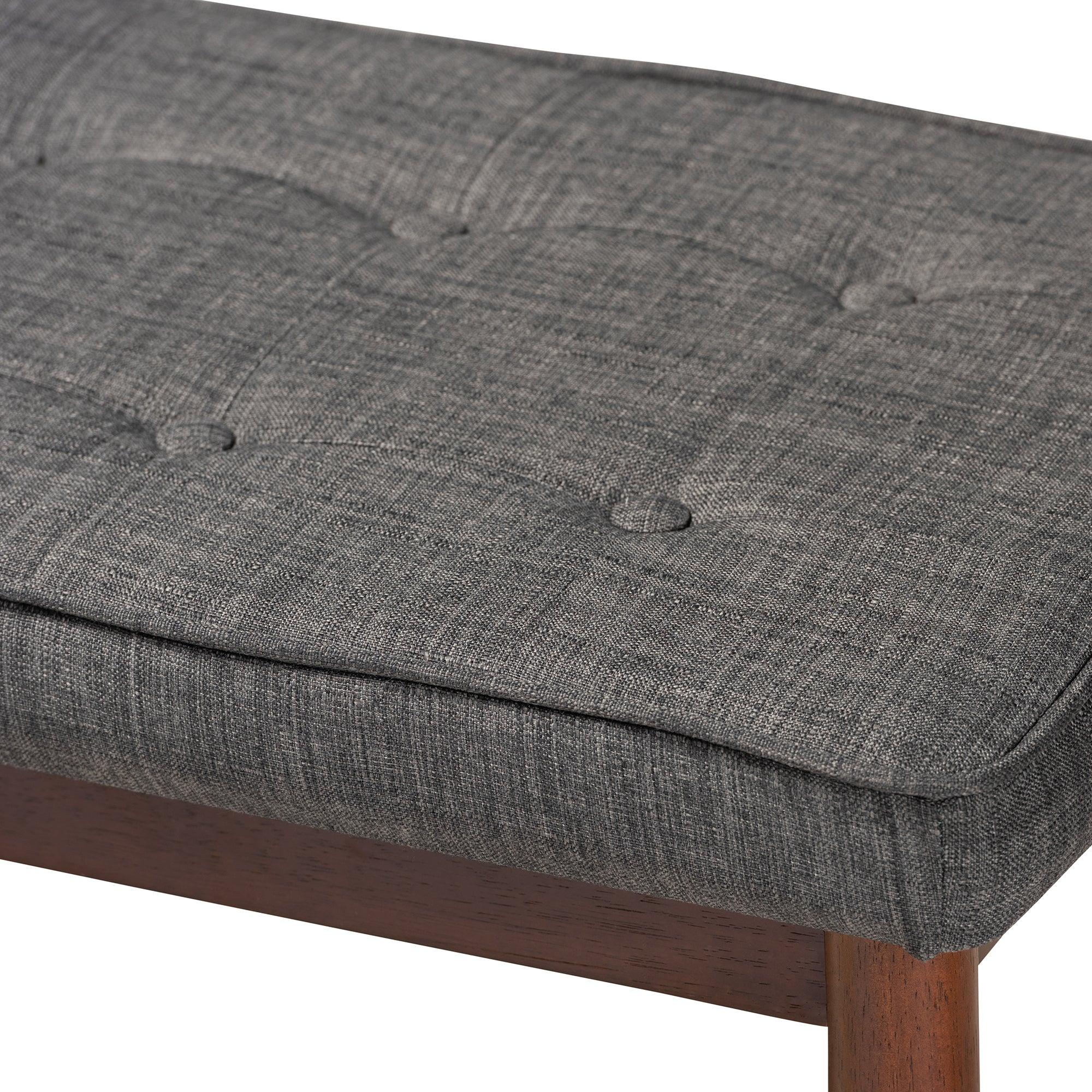 Itami Mid-Century Modern Dark Fabric Upholstered Medium Finished Wood Dining Bench