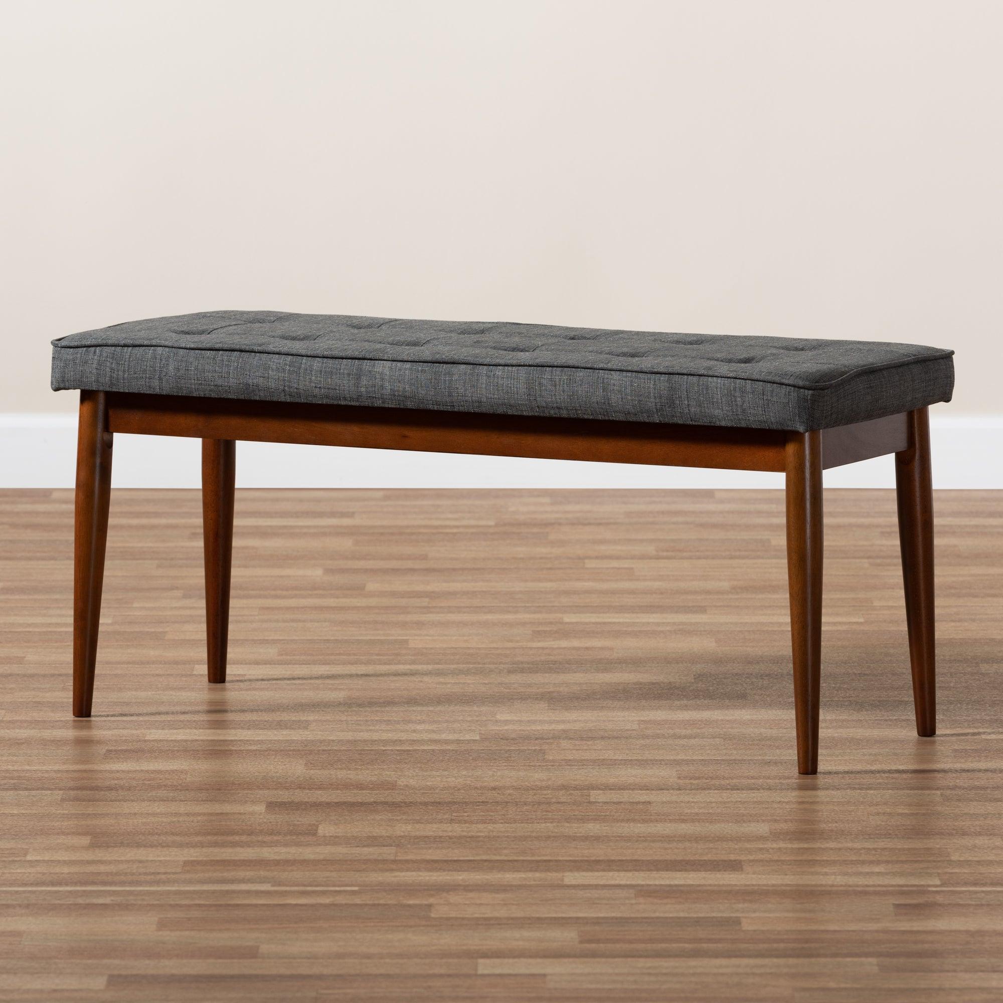 Itami Mid-Century Modern Dark Fabric Upholstered Medium Finished Wood Dining Bench