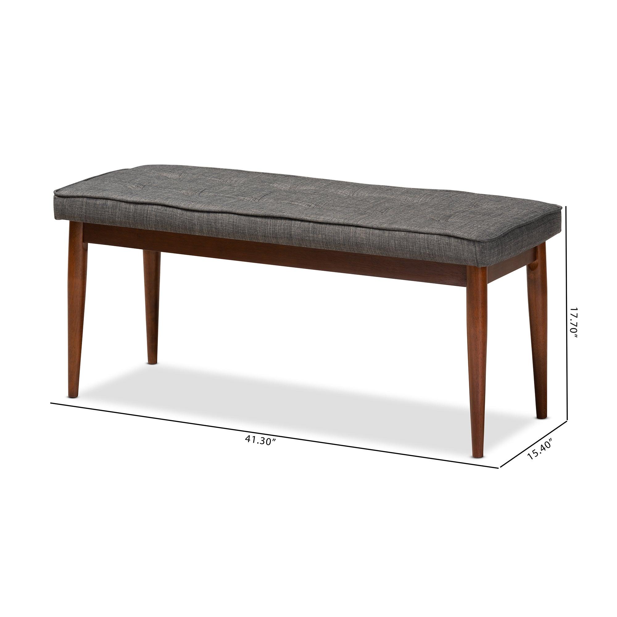 Itami Mid-Century Modern Dark Fabric Upholstered Medium Finished Wood Dining Bench