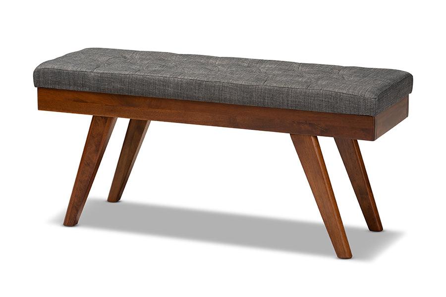 Alona Mid-Century Modern Medium Fabric Upholstered Wood Dining Bench