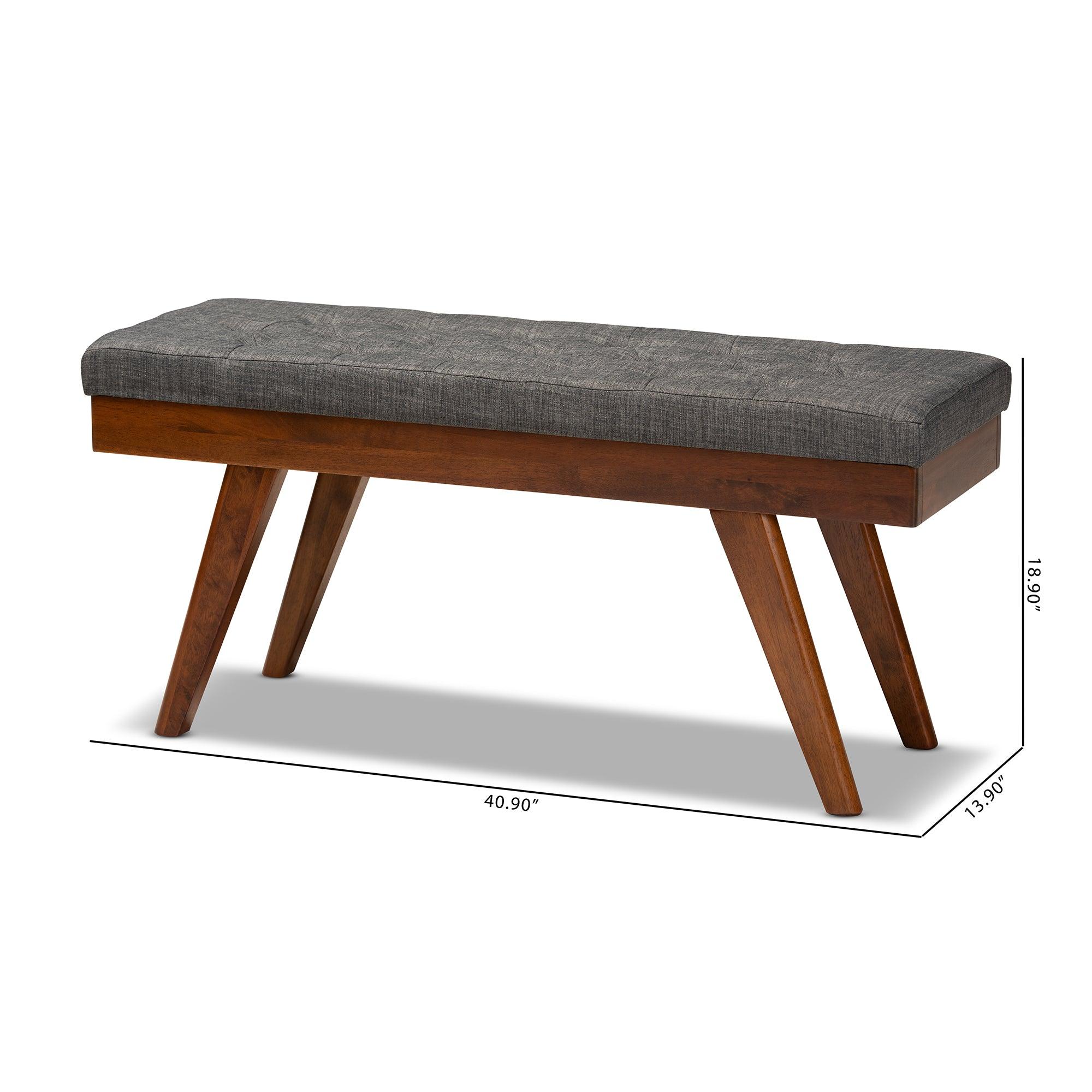 Alona Mid-Century Modern Medium Fabric Upholstered Wood Dining Bench