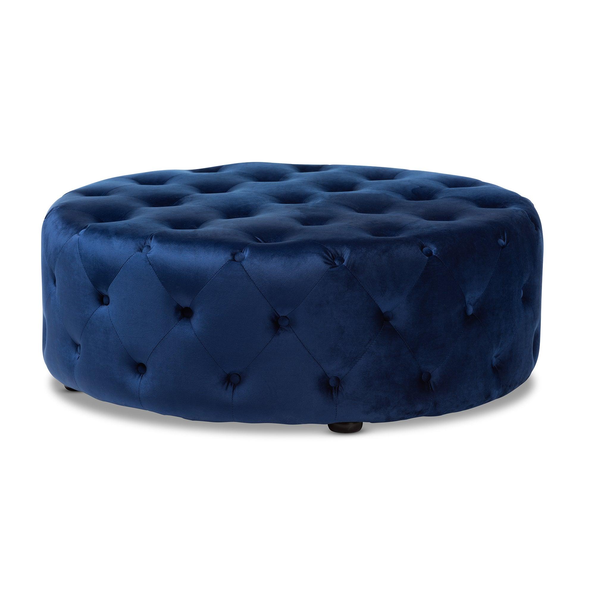 Cardiff Transitional Royal Velvet Fabric Upholstered Button Tufted Cocktail Ottoman