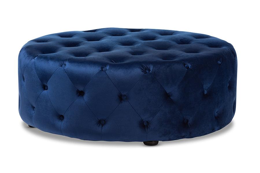 Cardiff Transitional Royal Velvet Fabric Upholstered Button Tufted Cocktail Ottoman