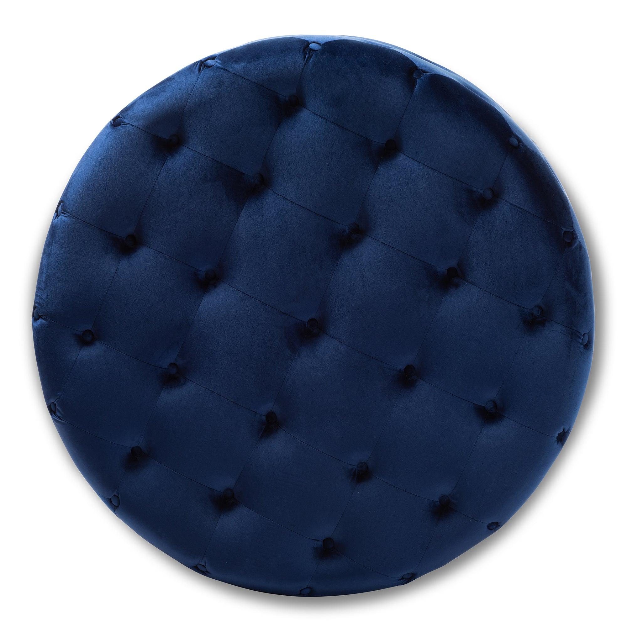 Cardiff Transitional Royal Velvet Fabric Upholstered Button Tufted Cocktail Ottoman