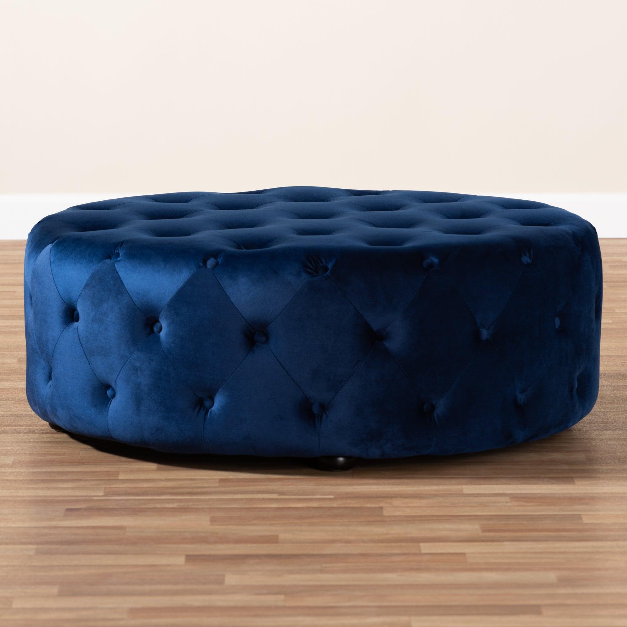 Cardiff Transitional Royal Velvet Fabric Upholstered Button Tufted Cocktail Ottoman