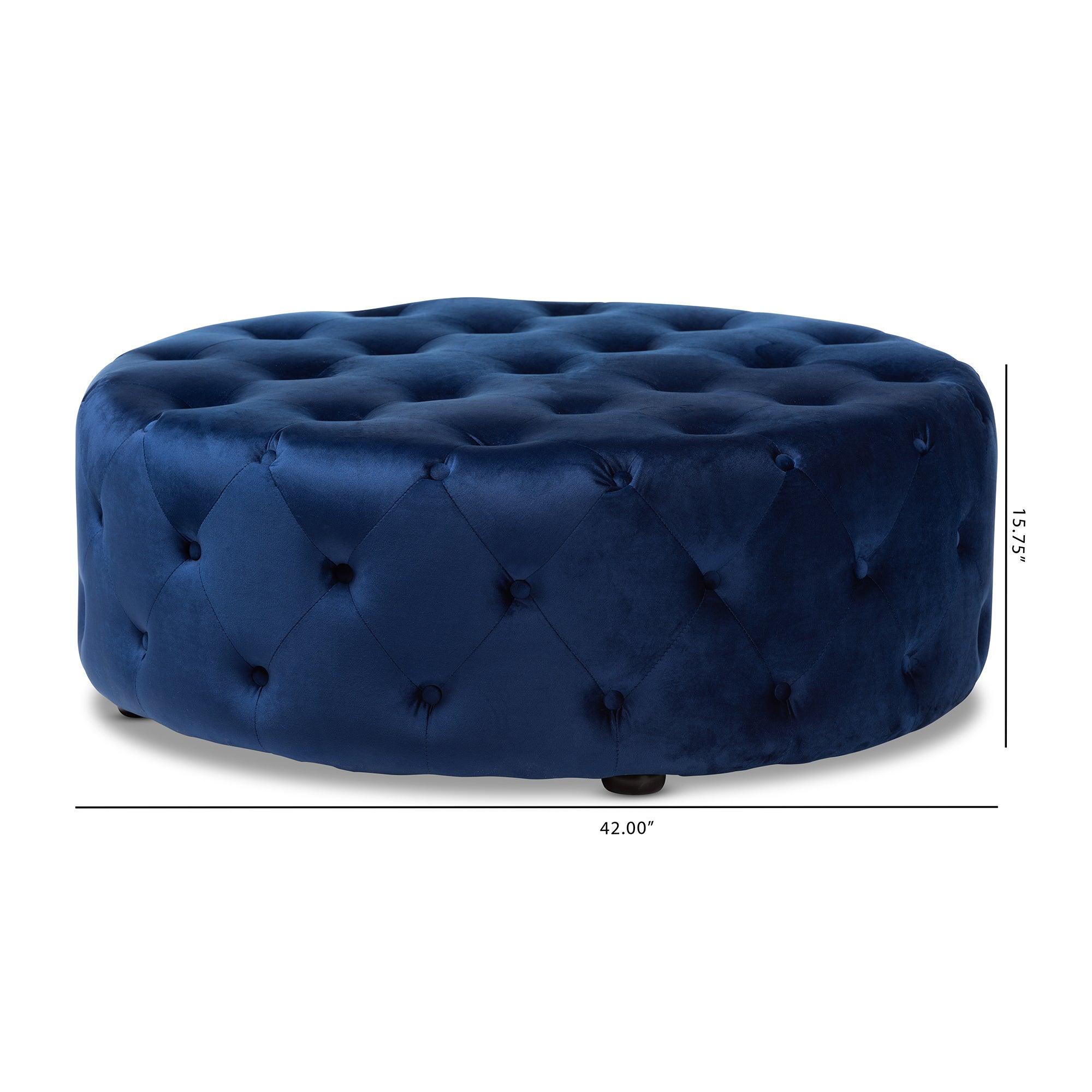 Cardiff Transitional Royal Velvet Fabric Upholstered Button Tufted Cocktail Ottoman