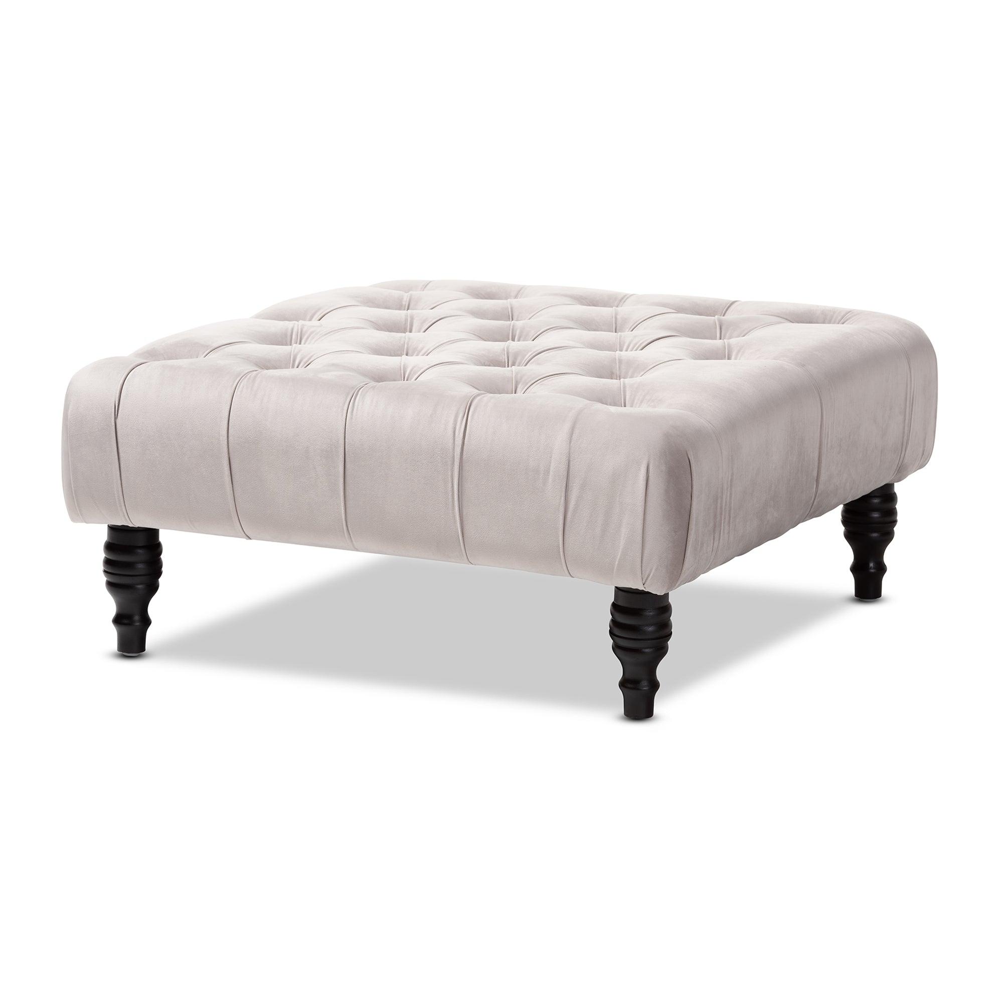 Keswick Transitional Velvet Fabric Upholstered Button Tufted Cocktail Ottoman