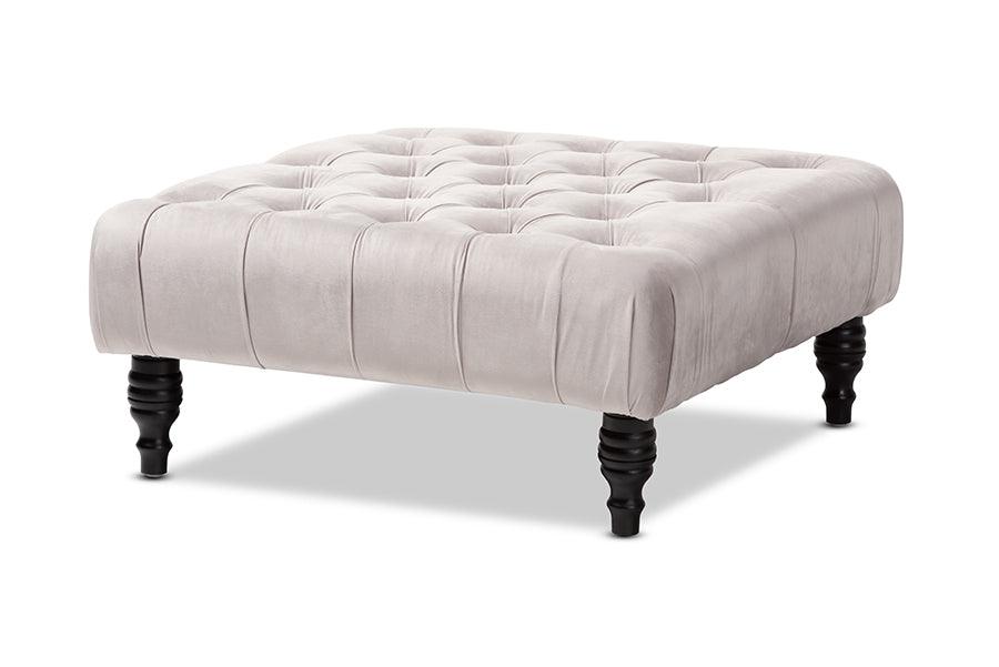 Keswick Transitional Velvet Fabric Upholstered Button Tufted Cocktail Ottoman