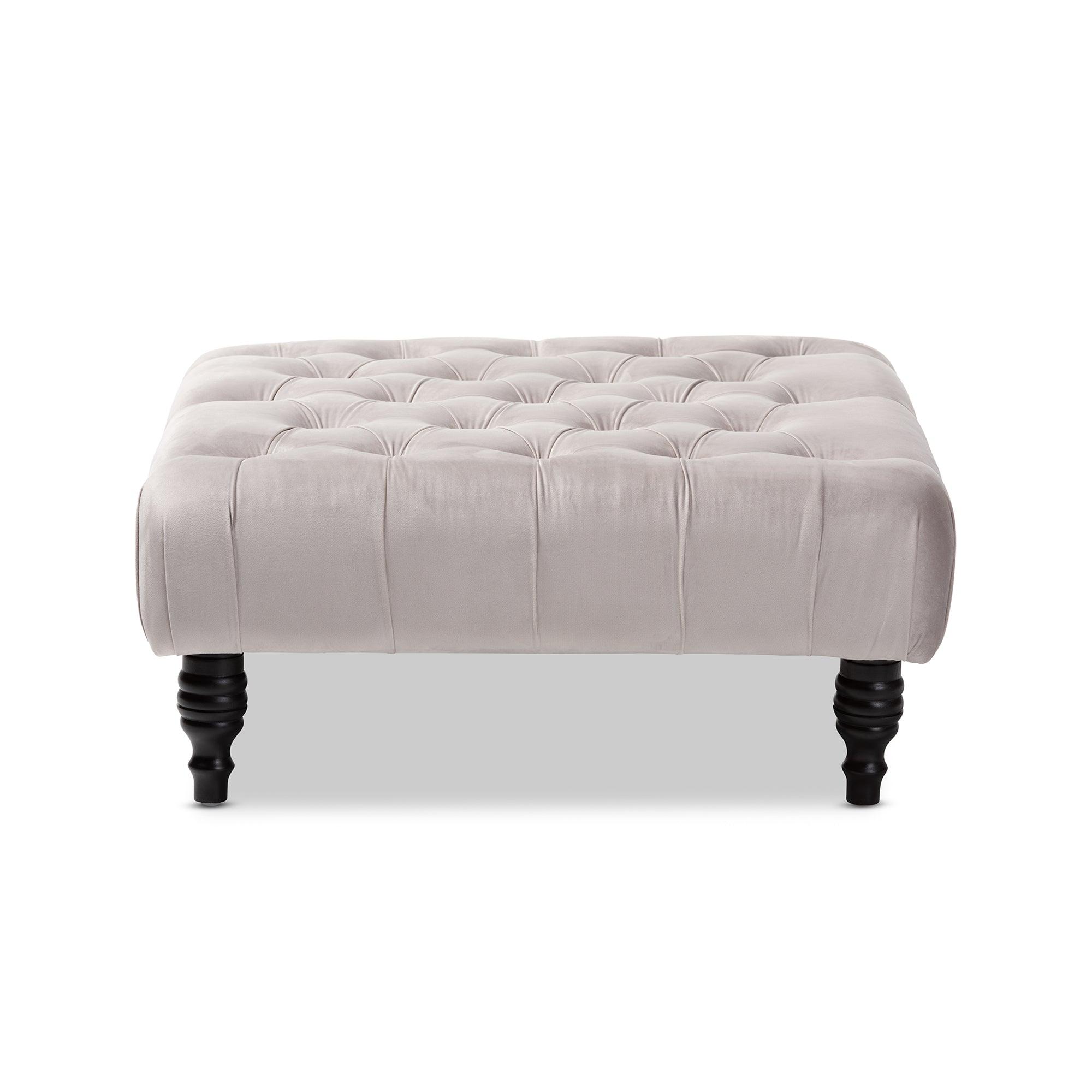 Keswick Transitional Velvet Fabric Upholstered Button Tufted Cocktail Ottoman