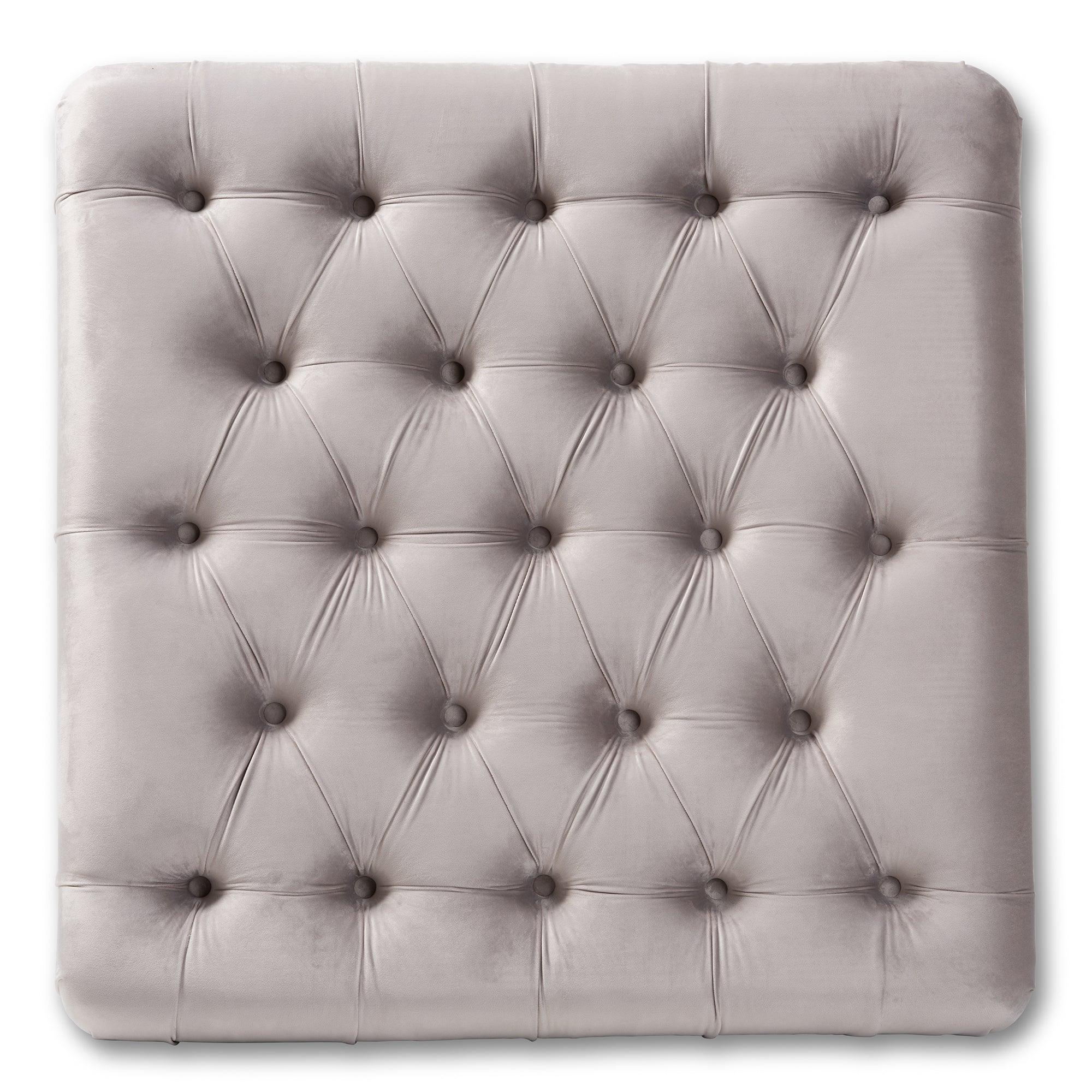 Keswick Transitional Velvet Fabric Upholstered Button Tufted Cocktail Ottoman