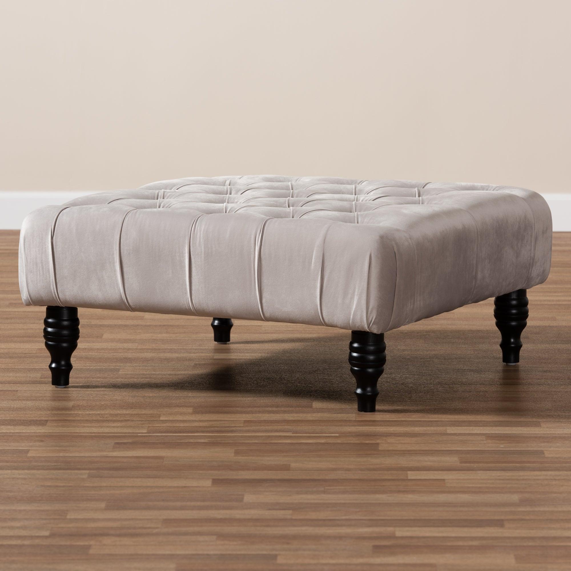 Keswick Transitional Velvet Fabric Upholstered Button Tufted Cocktail Ottoman