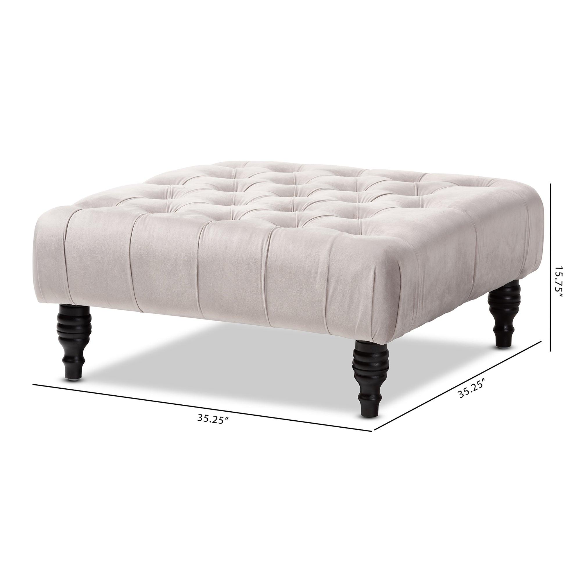 Keswick Transitional Velvet Fabric Upholstered Button Tufted Cocktail Ottoman