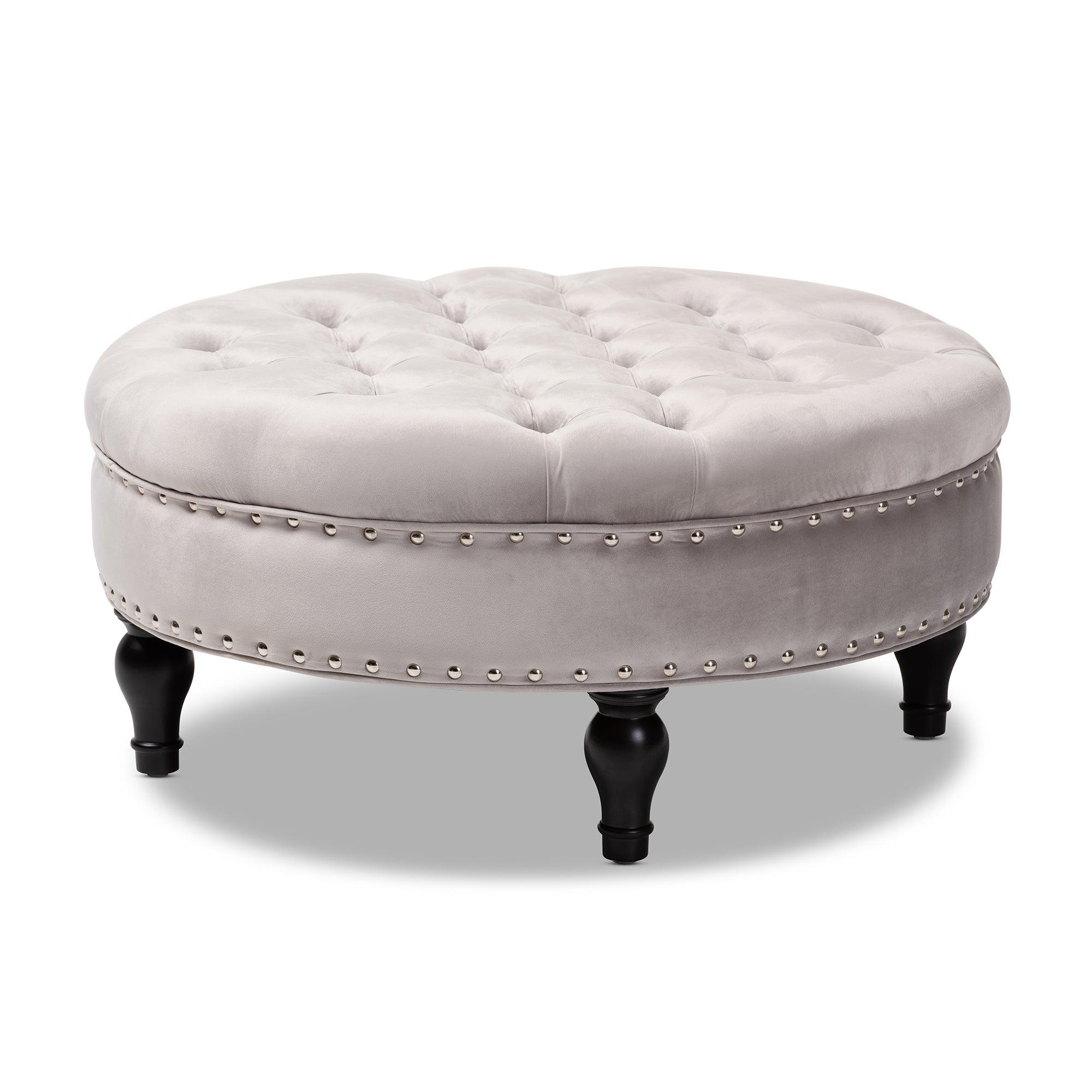 Palfrey Transitional Velvet Fabric Upholstered Button Tufted Cocktail Ottoman