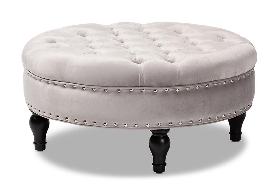 Palfrey Transitional Velvet Fabric Upholstered Button Tufted Cocktail Ottoman