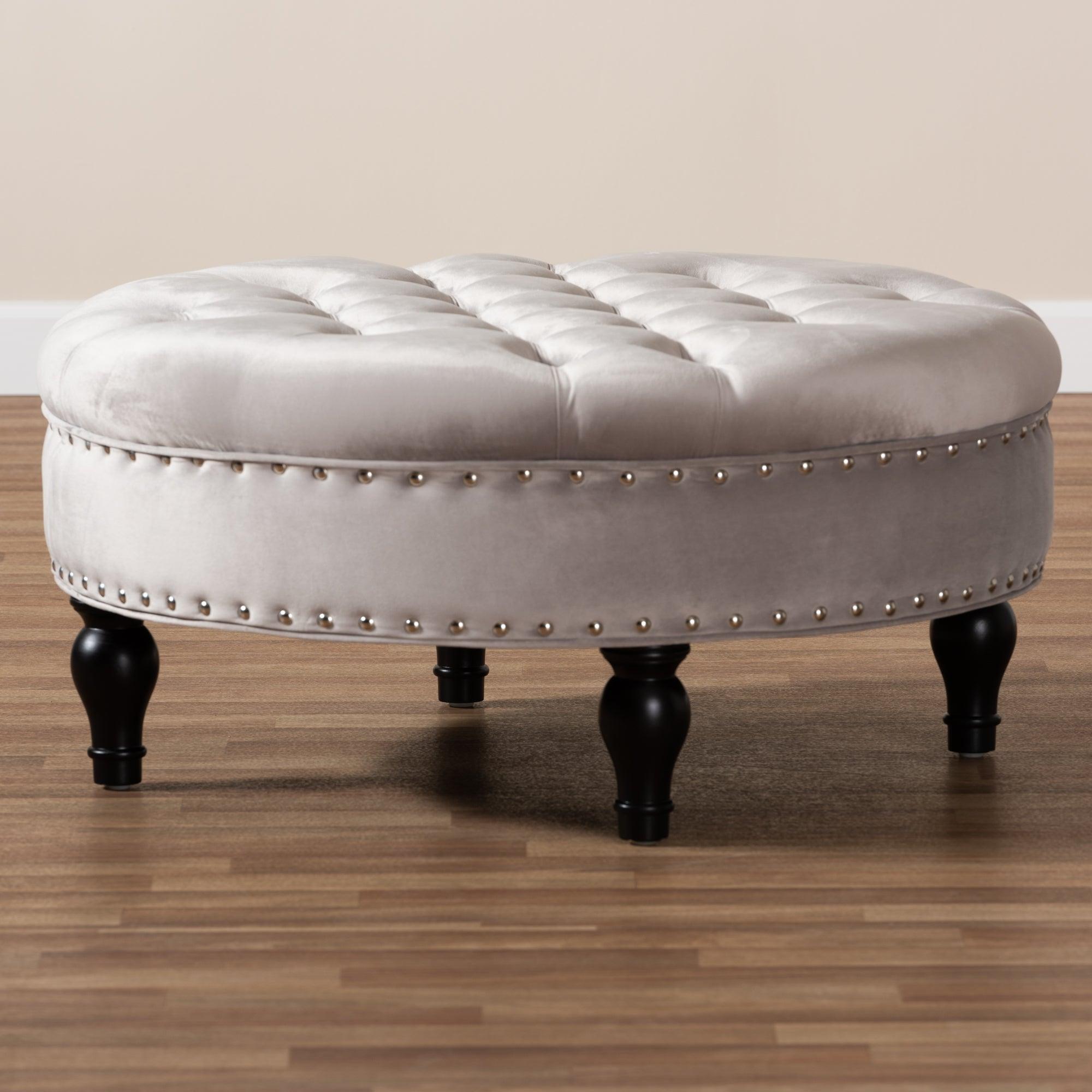 Palfrey Transitional Velvet Fabric Upholstered Button Tufted Cocktail Ottoman