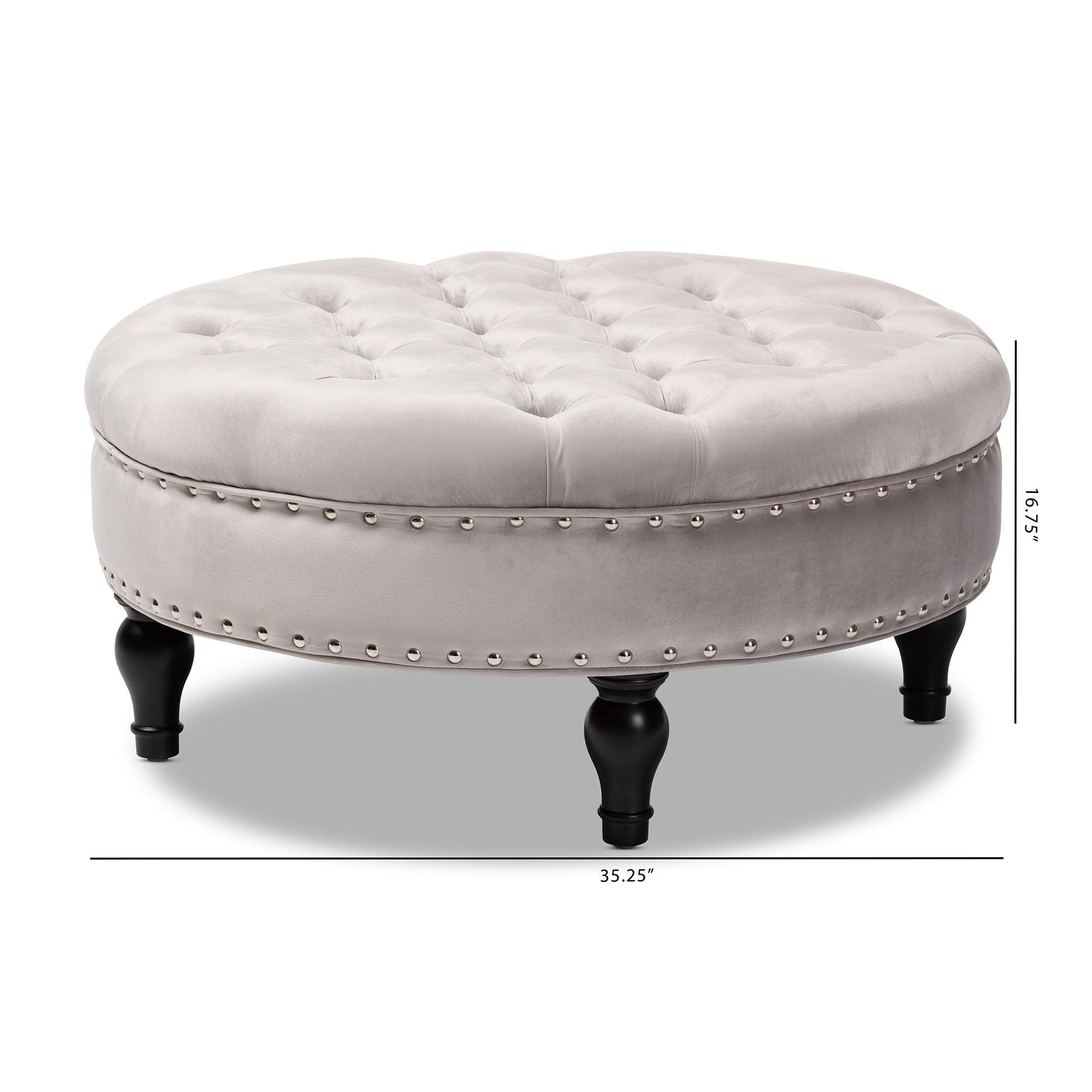 Palfrey Transitional Velvet Fabric Upholstered Button Tufted Cocktail Ottoman