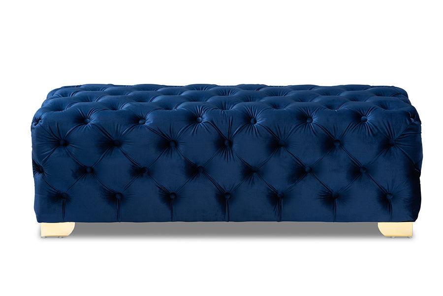 Avara Glam and Luxe Royal Velvet Fabric Upholstered Finished Button Tufted Bench Ottoman