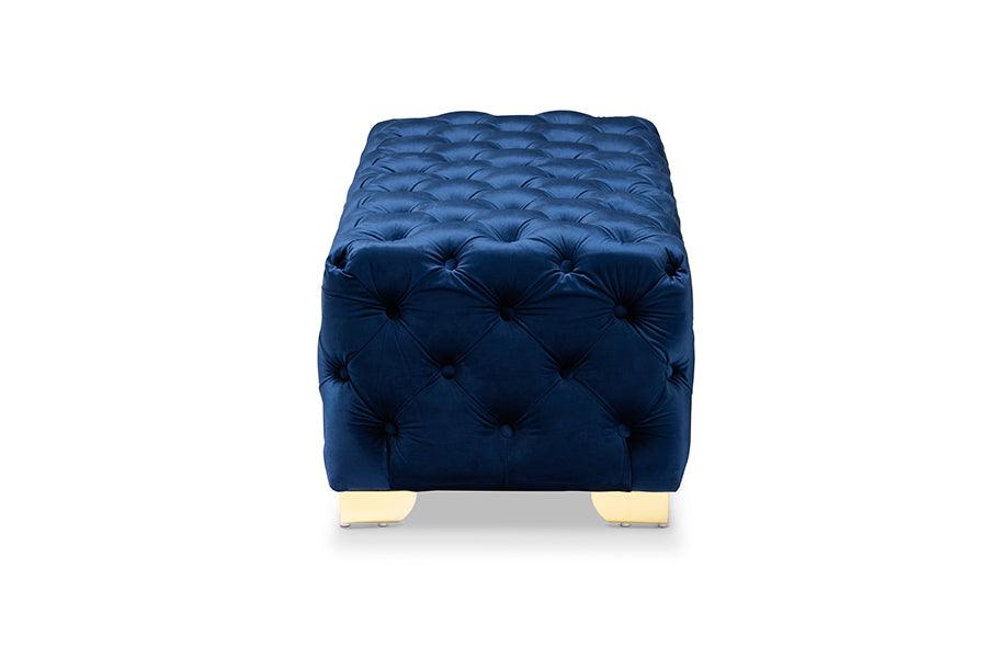 Avara Glam and Luxe Royal Velvet Fabric Upholstered Finished Button Tufted Bench Ottoman