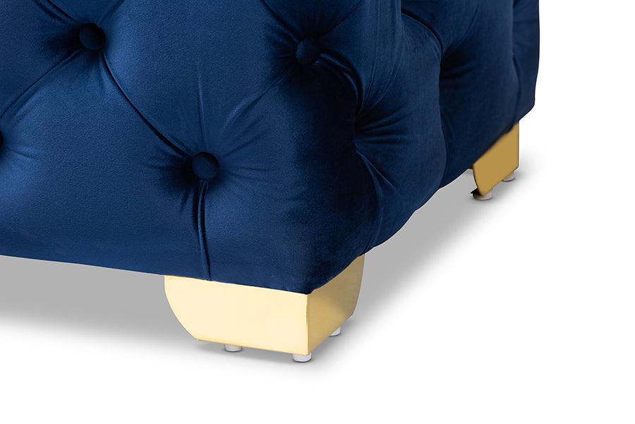 Avara Glam and Luxe Royal Velvet Fabric Upholstered Finished Button Tufted Bench Ottoman