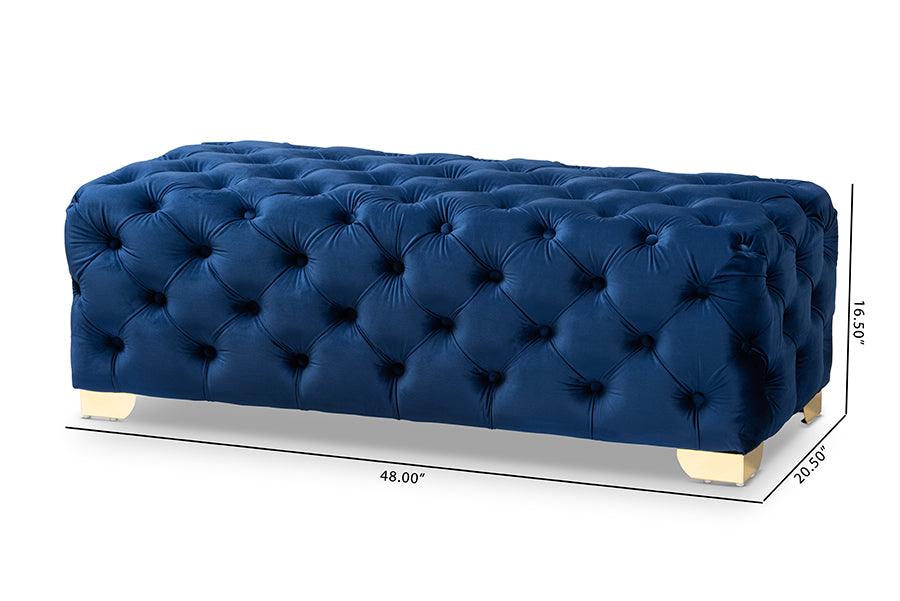 Avara Glam and Luxe Royal Velvet Fabric Upholstered Finished Button Tufted Bench Ottoman