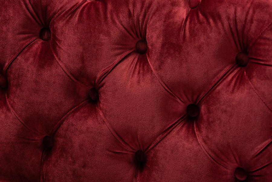 Avara Glam and Luxe Burgundy Velvet Fabric Upholstered Finished Button Tufted Bench Ottoman