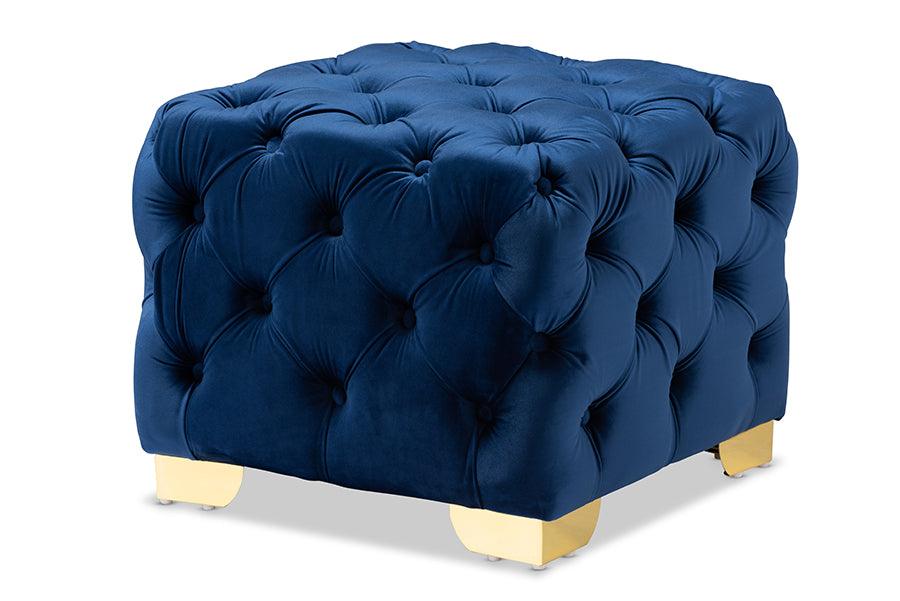 Avara Glam and Luxe Royal Velvet Fabric Upholstered Finished Button Tufted Ottoman