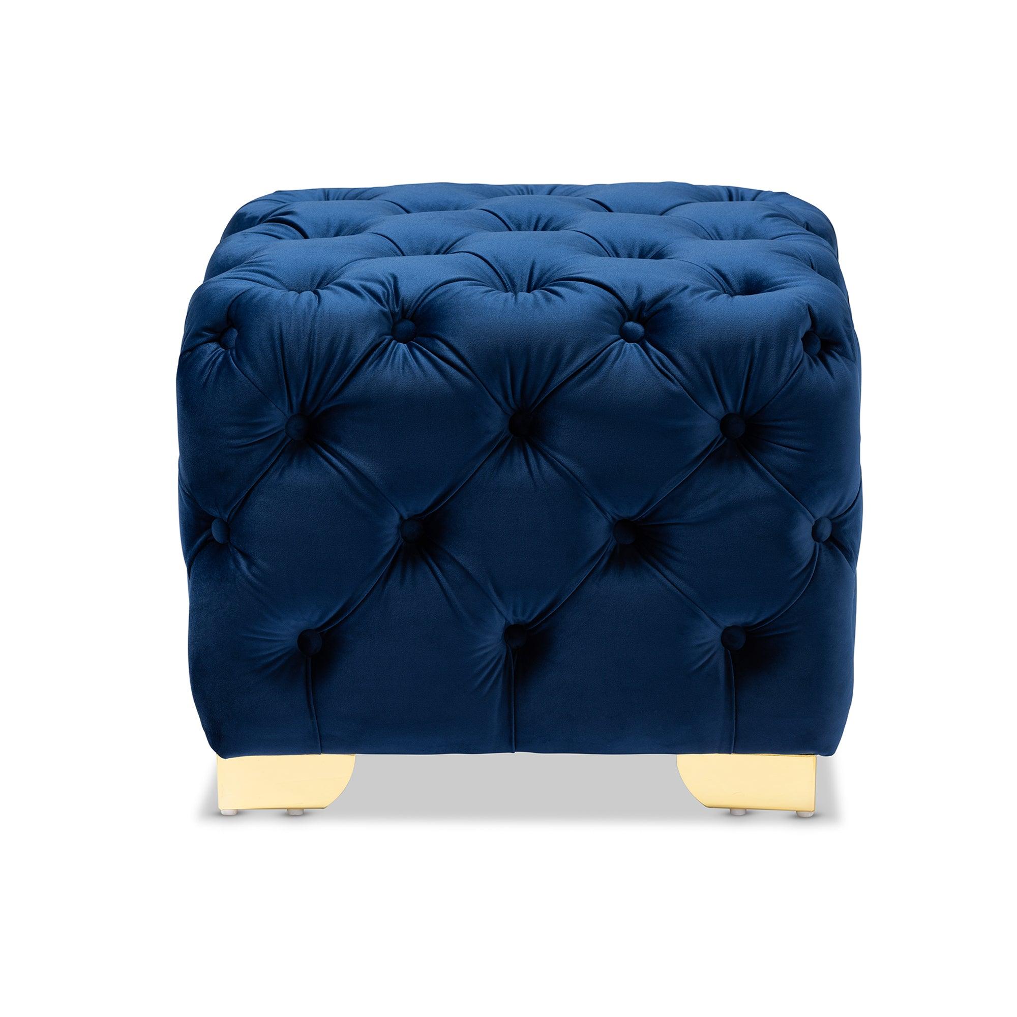 Avara Glam and Luxe Royal Velvet Fabric Upholstered Finished Button Tufted Ottoman