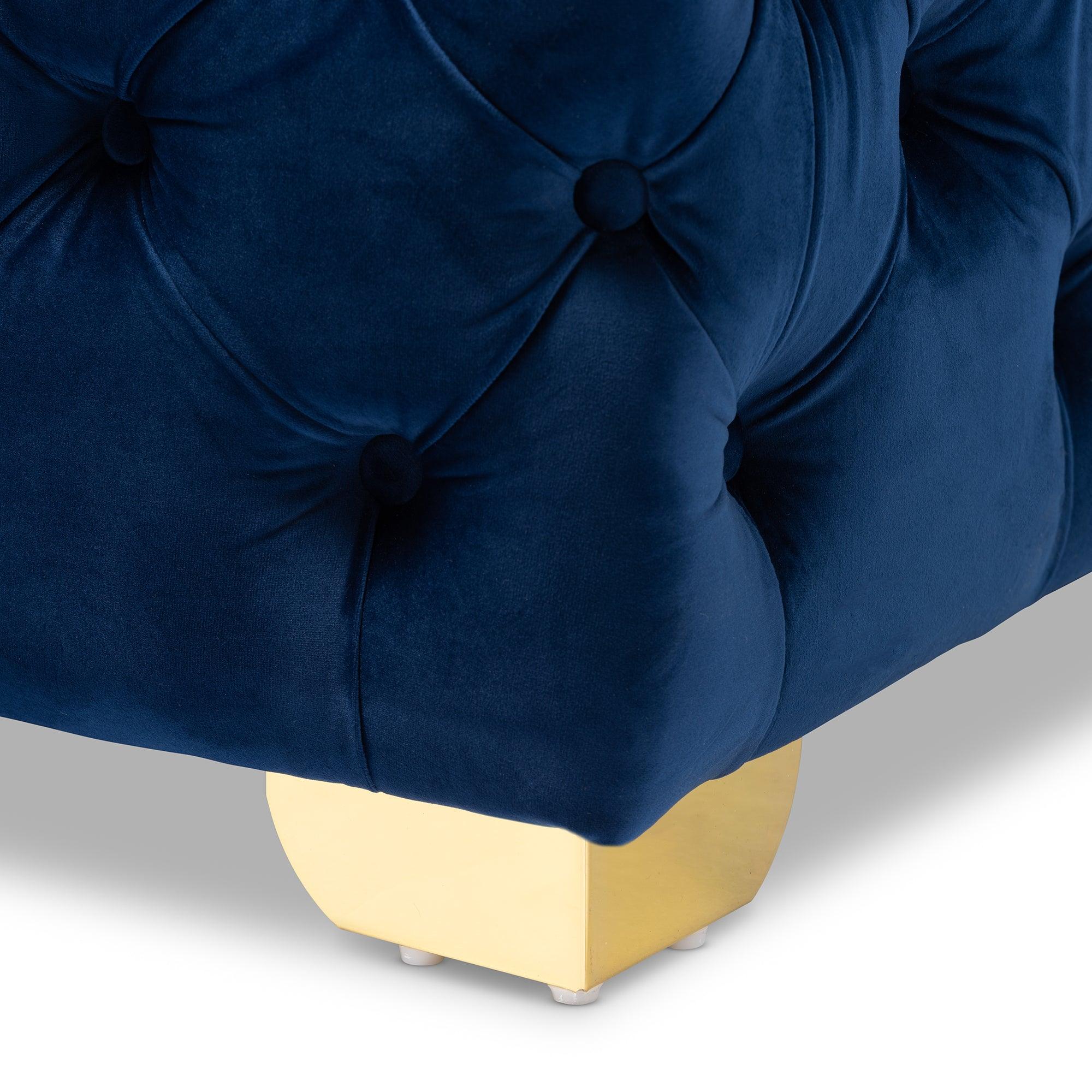 Avara Glam and Luxe Royal Velvet Fabric Upholstered Finished Button Tufted Ottoman