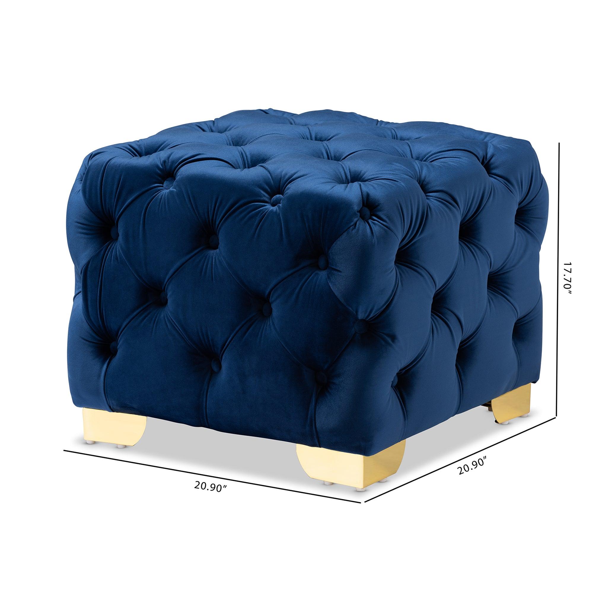 Avara Glam and Luxe Royal Velvet Fabric Upholstered Finished Button Tufted Ottoman