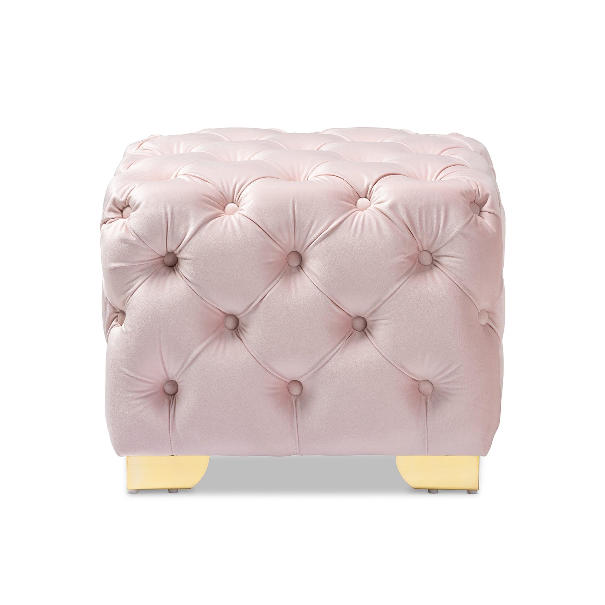 Avara Glam and Luxe Light Velvet Fabric Upholstered Finished Button Tufted Ottoman