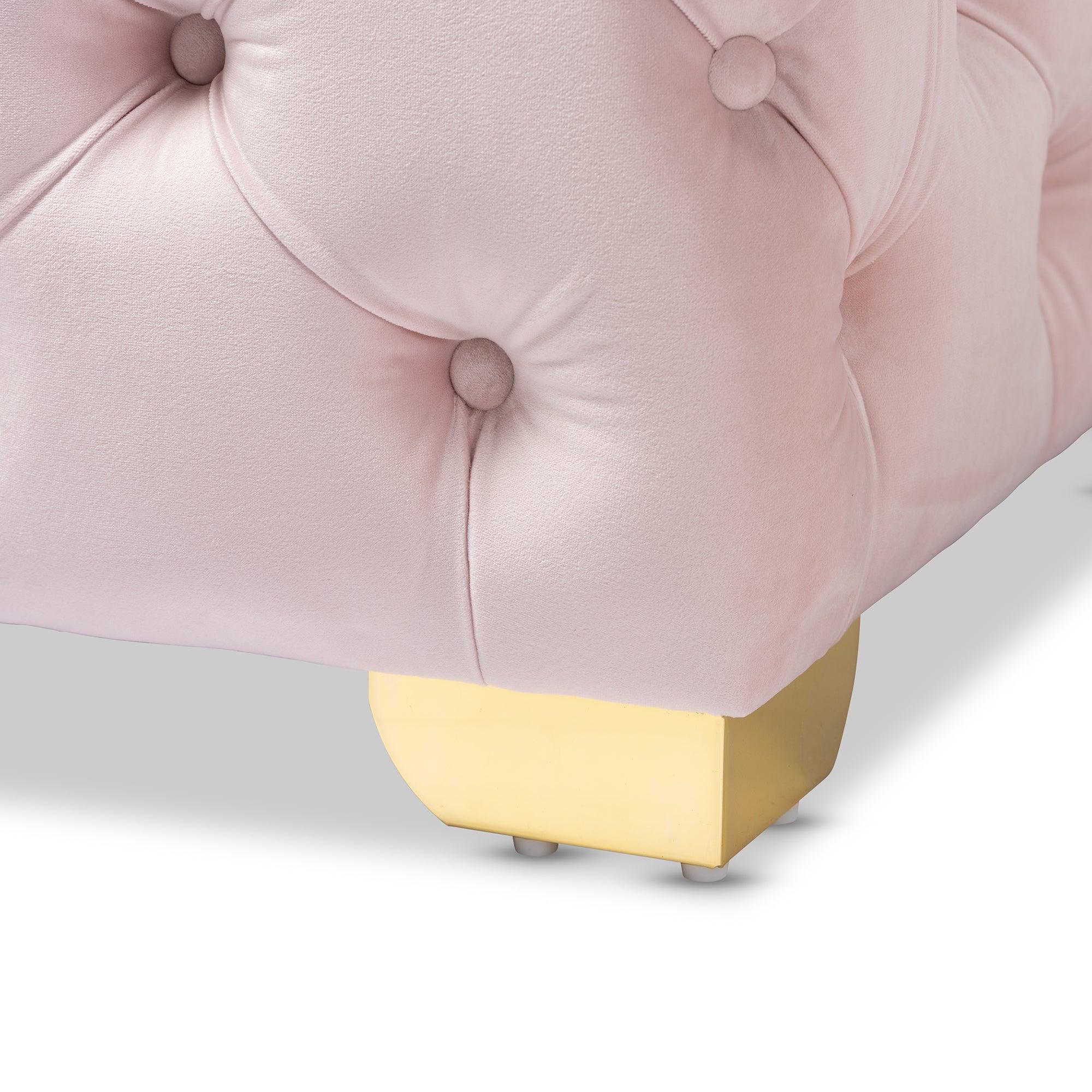 Avara Glam and Luxe Light Velvet Fabric Upholstered Finished Button Tufted Ottoman